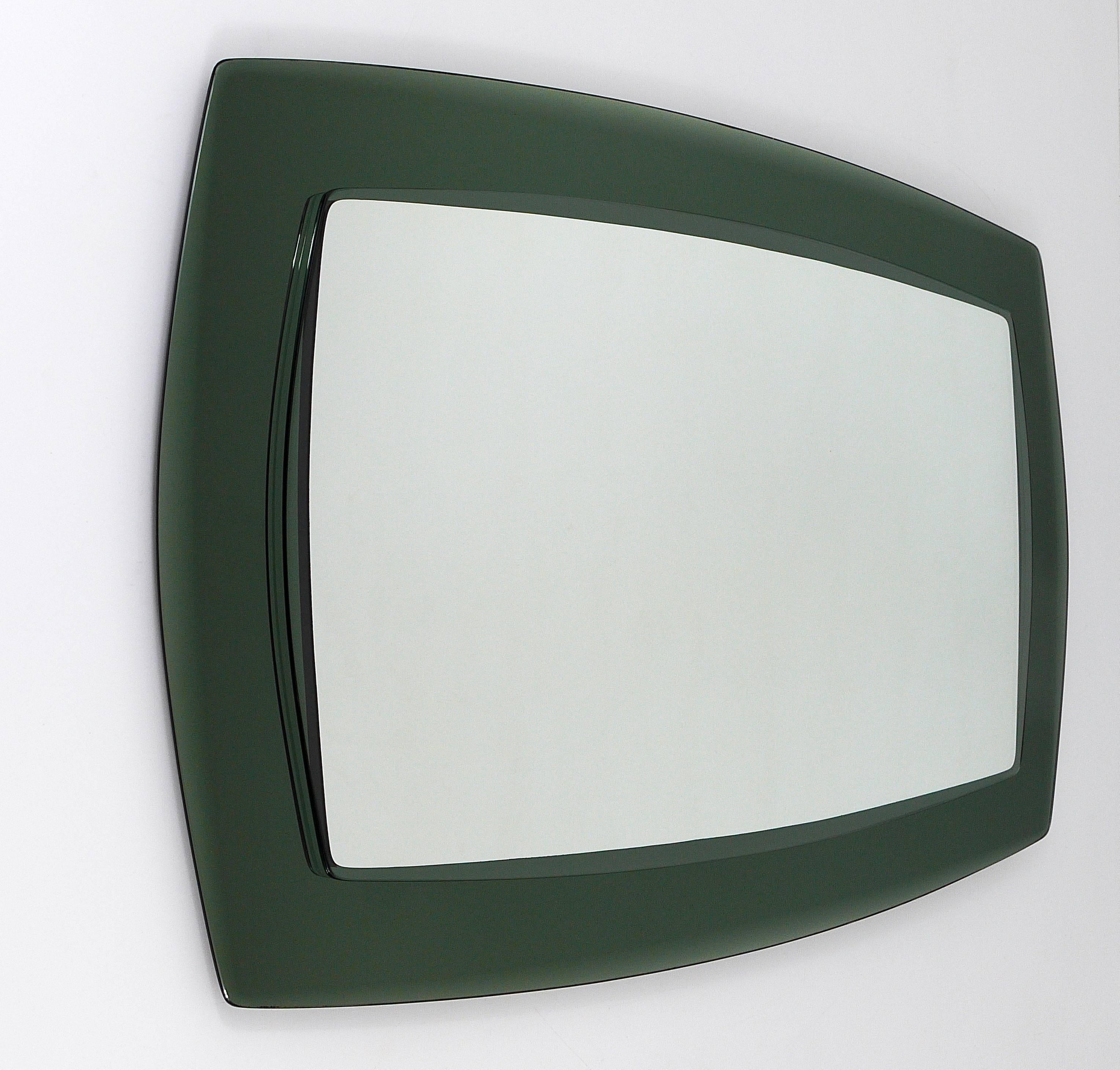 Large Grey/Green Cristal Art Faceted Modernist Wall Mirror, Italy, 1960s In Excellent Condition In Vienna, AT