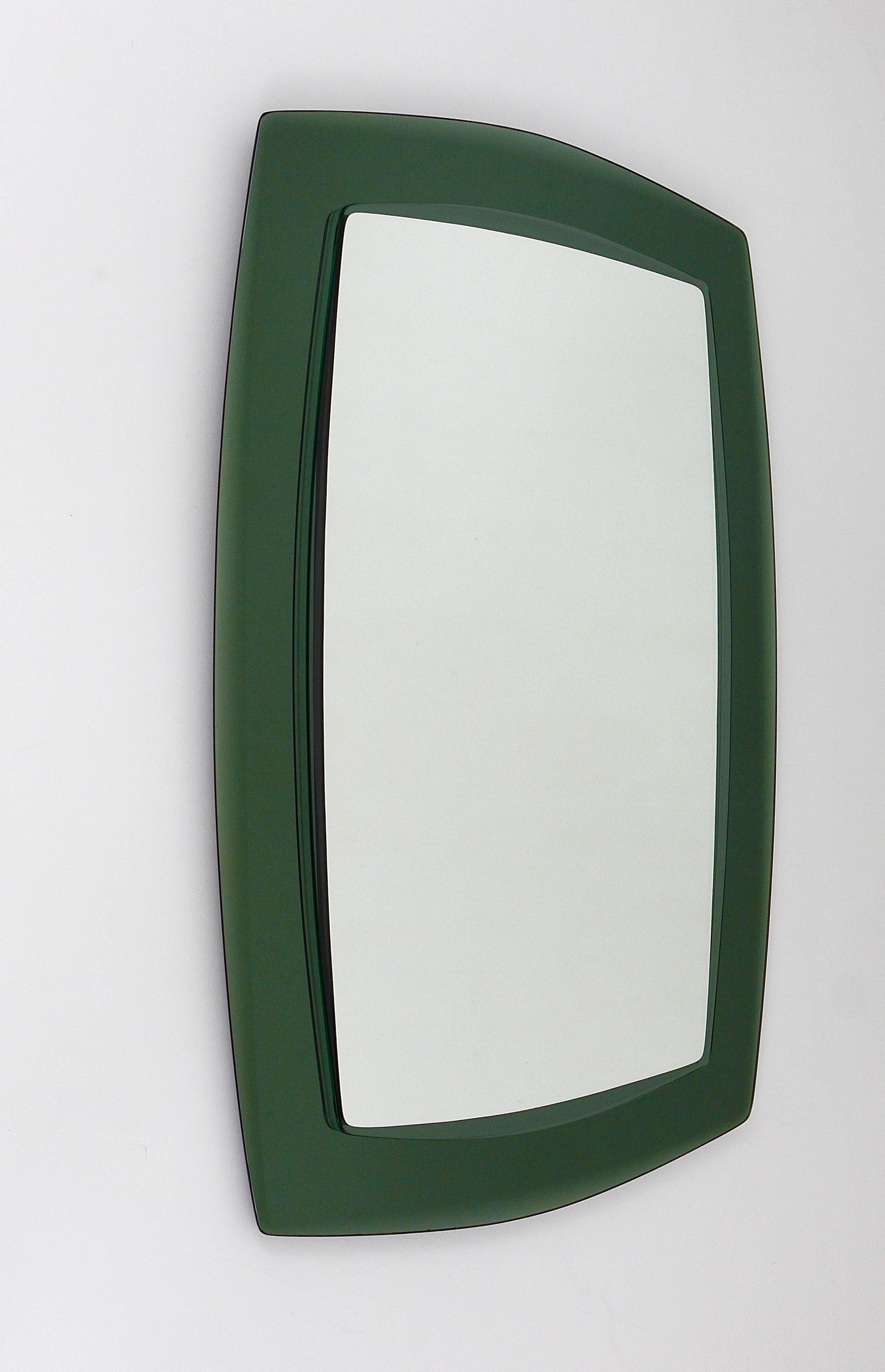 Glass Large Grey/Green Cristal Art Faceted Modernist Wall Mirror, Italy, 1960s