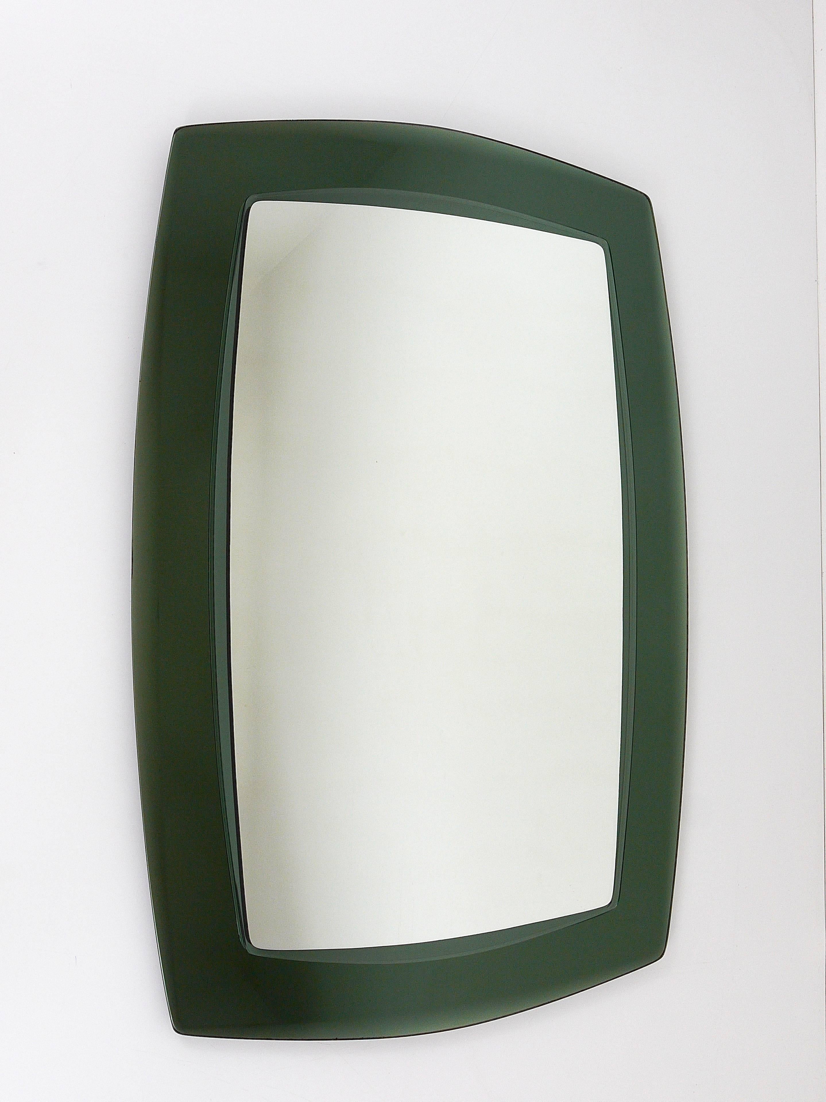 20th Century Large Grey/Green Cristal Art Faceted Modernist Wall Mirror, Italy, 1960s