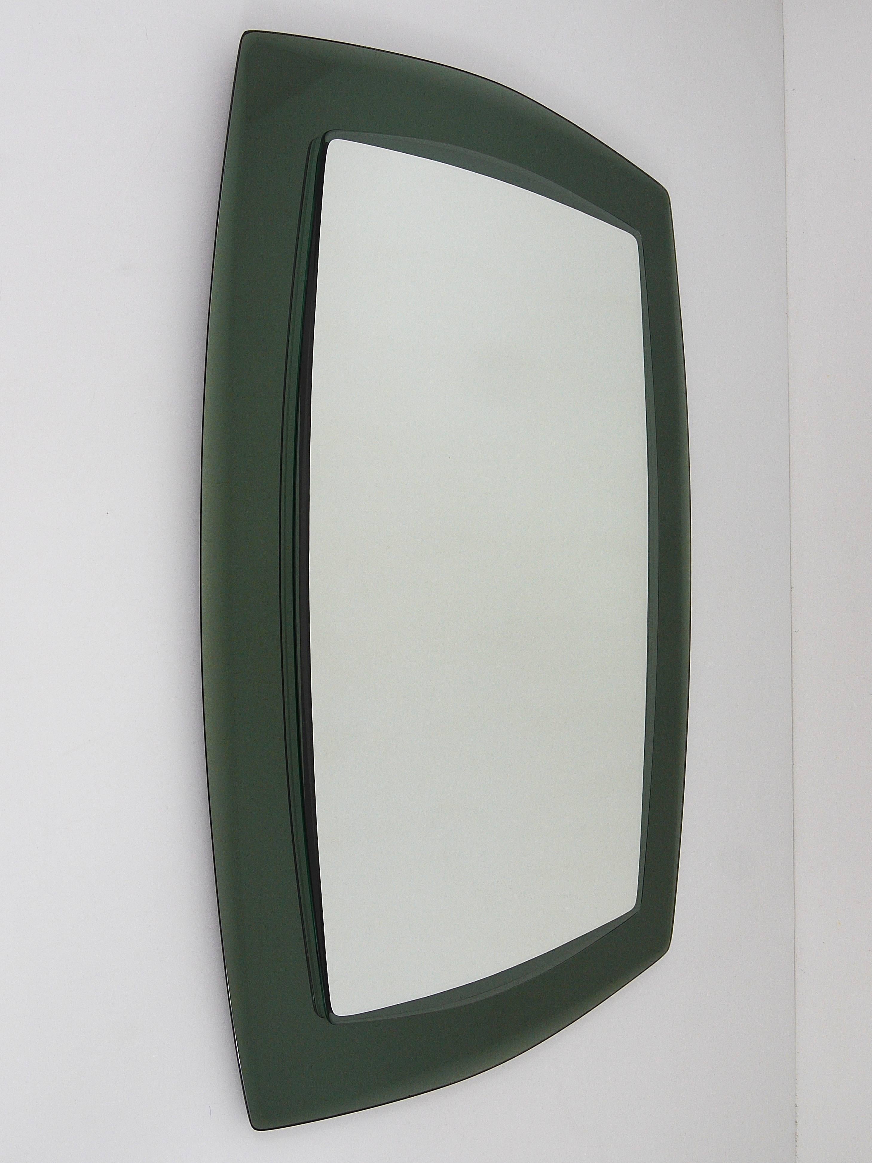 Large Grey/Green Cristal Art Faceted Modernist Wall Mirror, Italy, 1960s 2