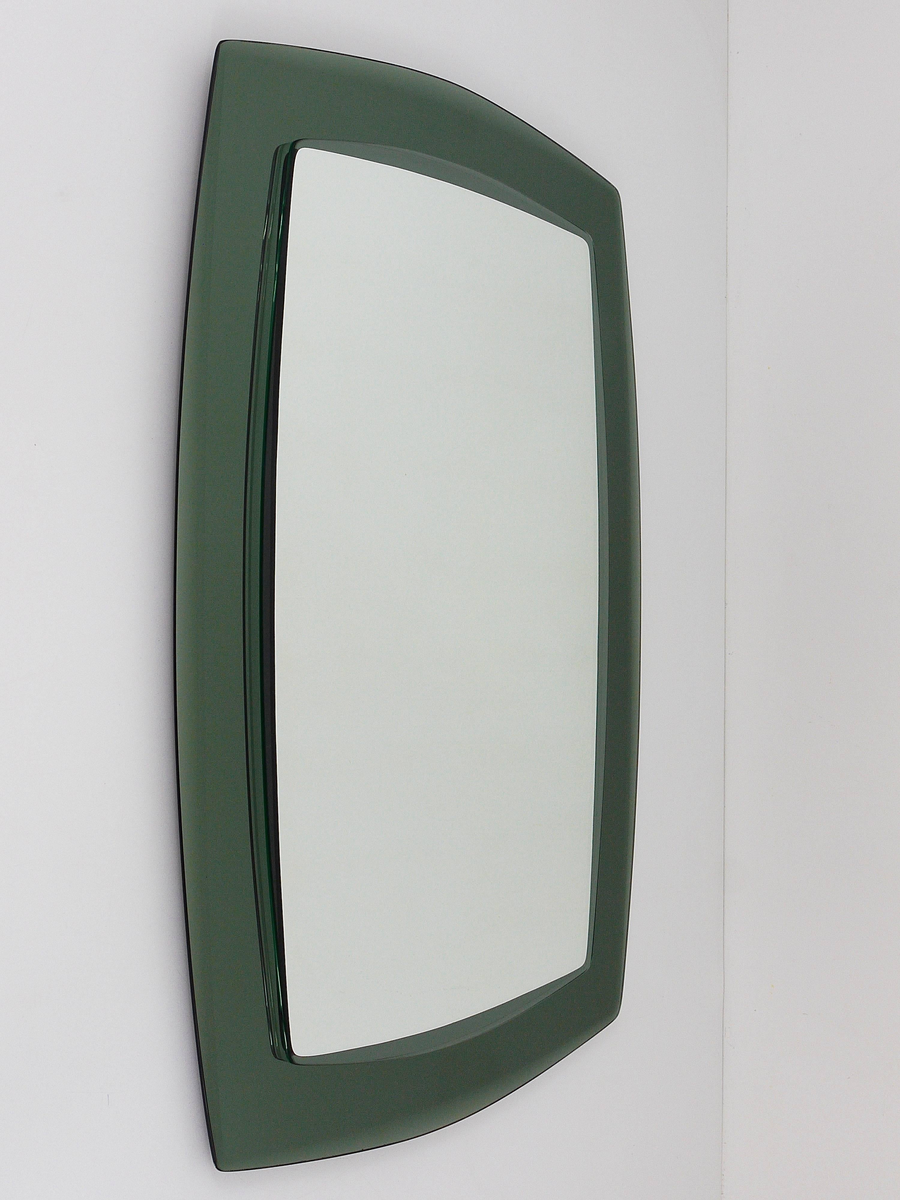 Large Grey/Green Cristal Art Faceted Modernist Wall Mirror, Italy, 1960s 3