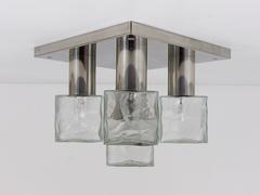 J.T. Kalmar Ice Cube Glass Flush Mount Chandelier or Sconce, Austria, 1960s