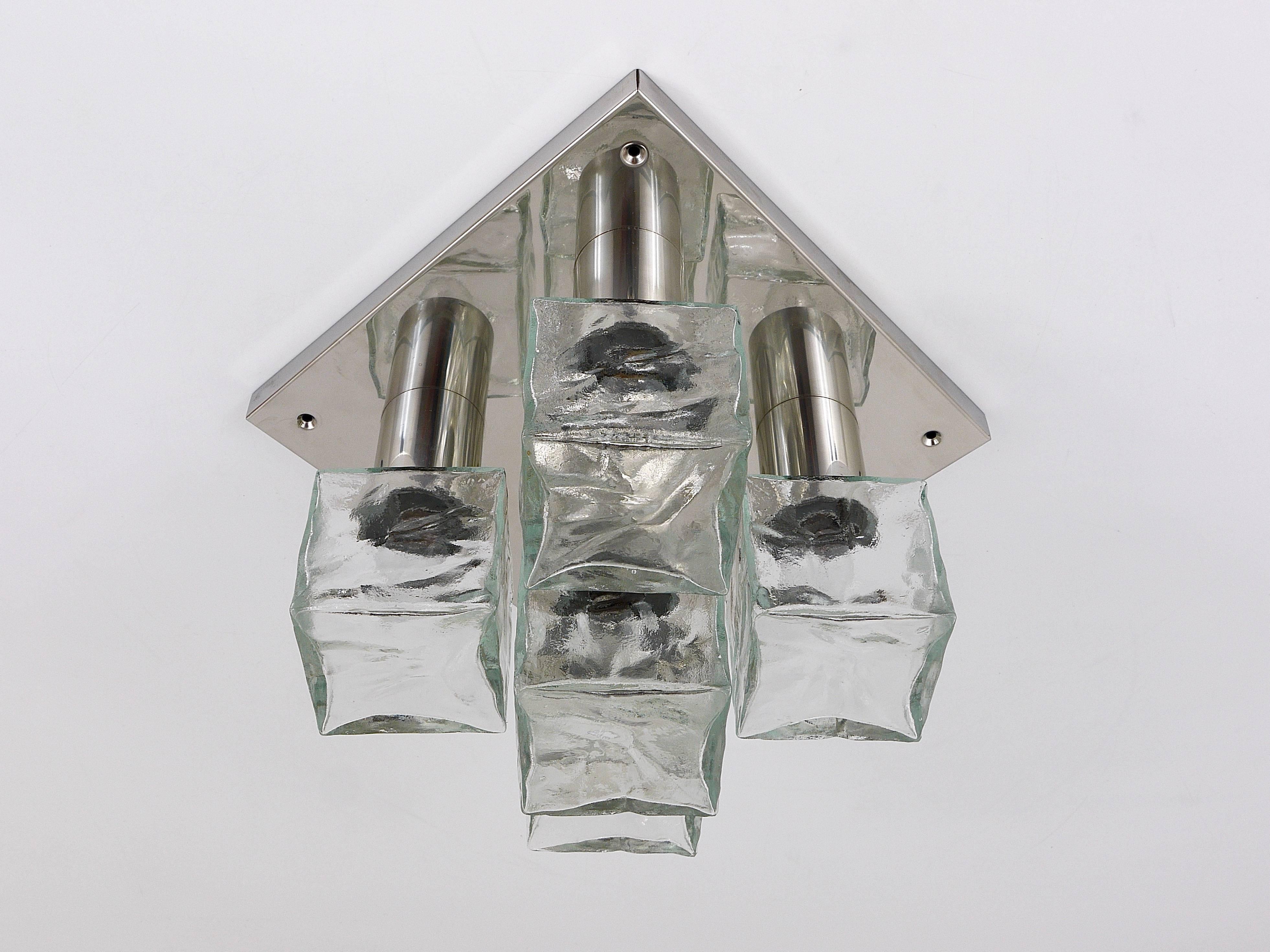 Austrian J.T. Kalmar Ice Cube Glass Flush Mount Chandelier or Sconce, Austria, 1960s For Sale