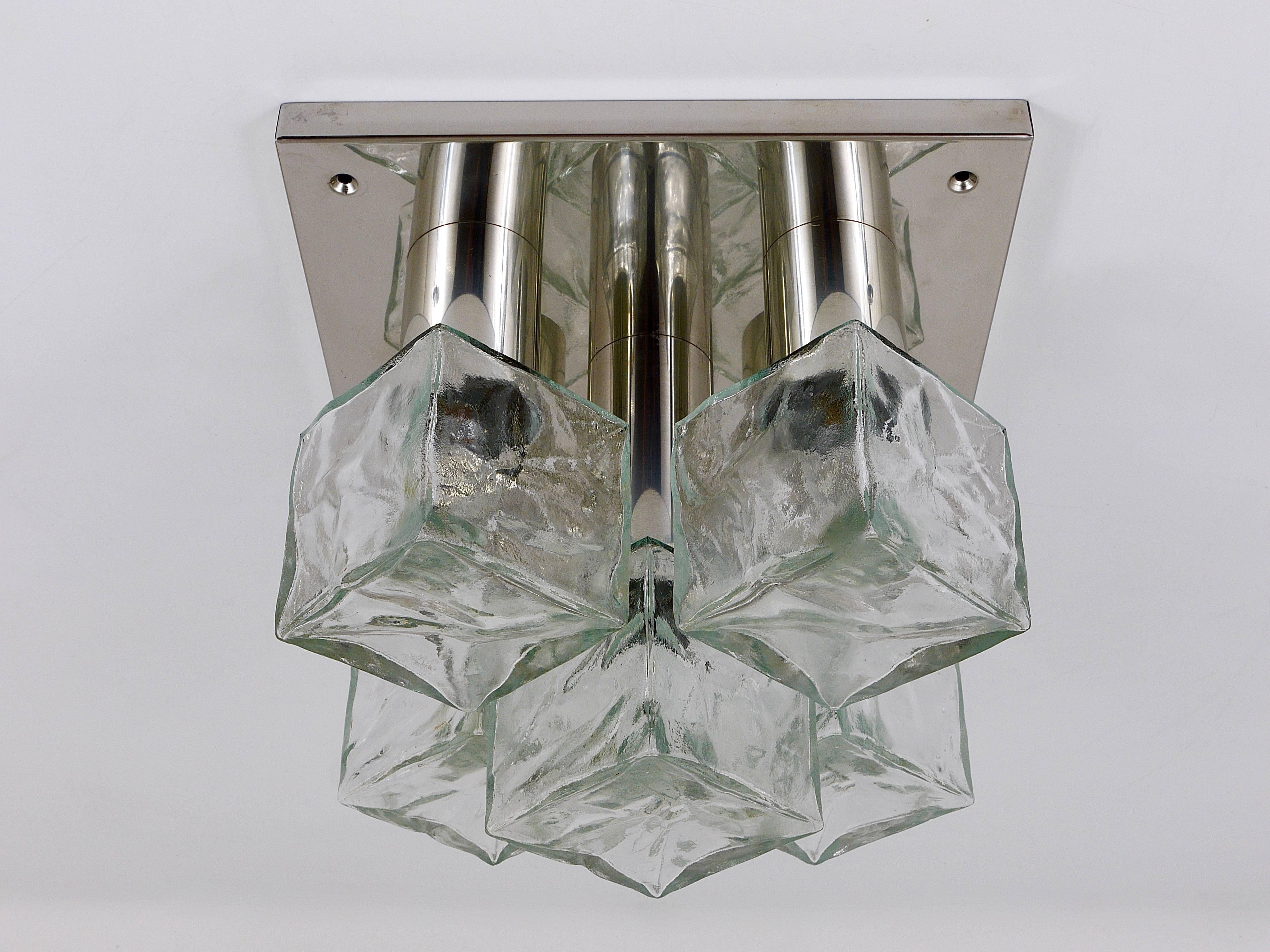 20th Century J.T. Kalmar Ice Cube Glass Flush Mount Chandelier or Sconce, Austria, 1960s For Sale