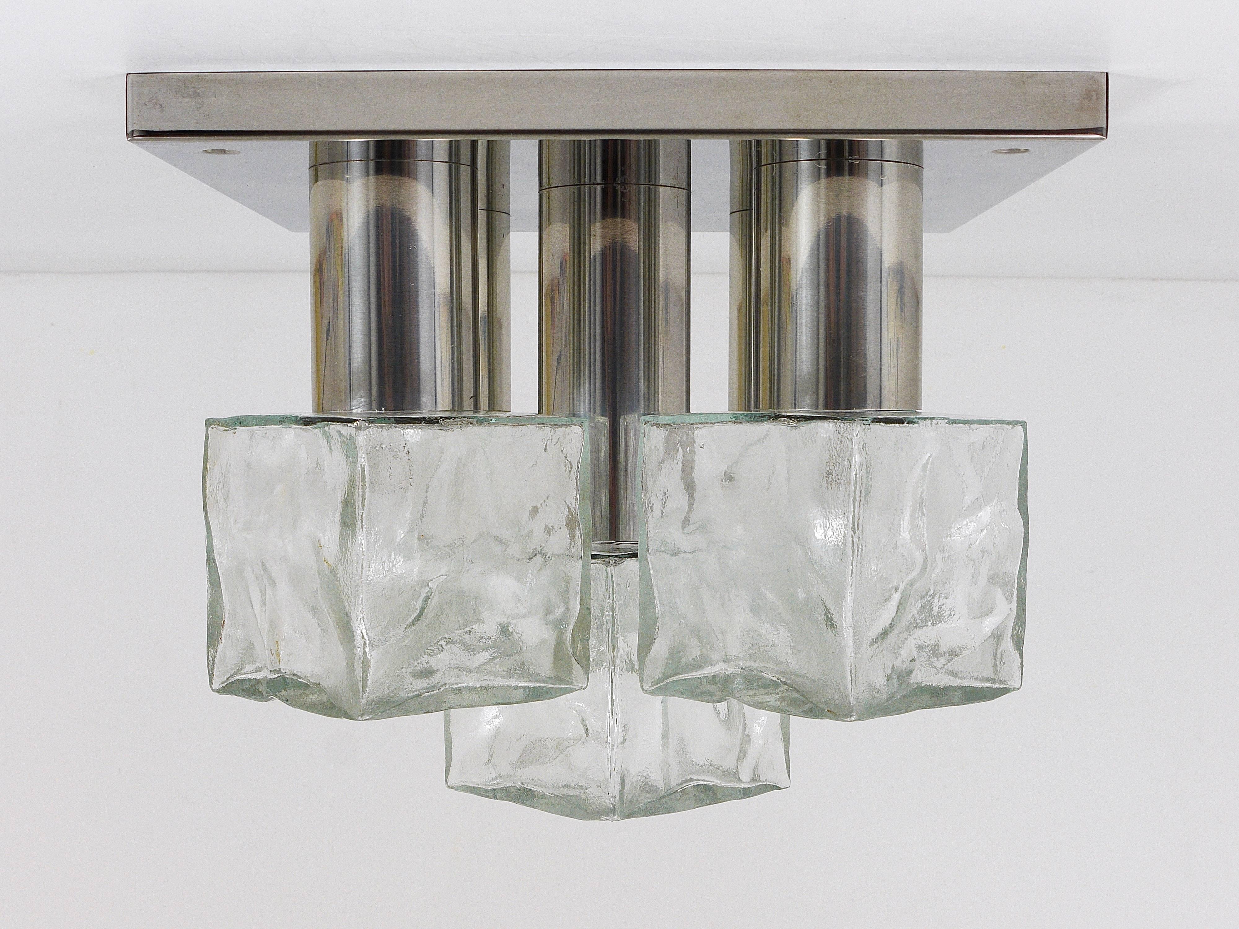 J.T. Kalmar Ice Cube Glass Flush Mount Chandelier or Sconce, Austria, 1960s For Sale 1