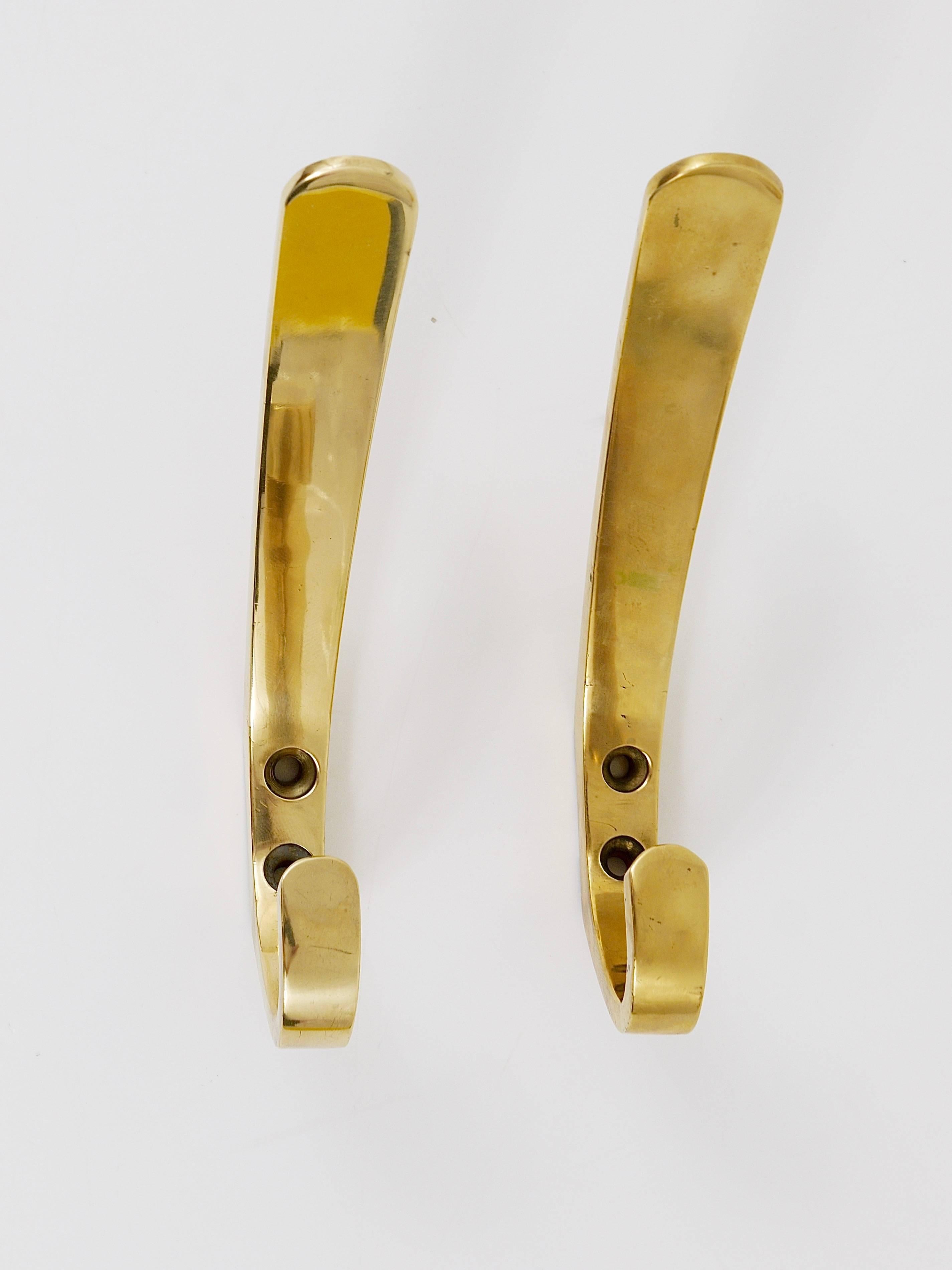 Two Austrian Modernist Brass Wall Coat Hooks by Hertha Baller, 1950s In Excellent Condition In Vienna, AT