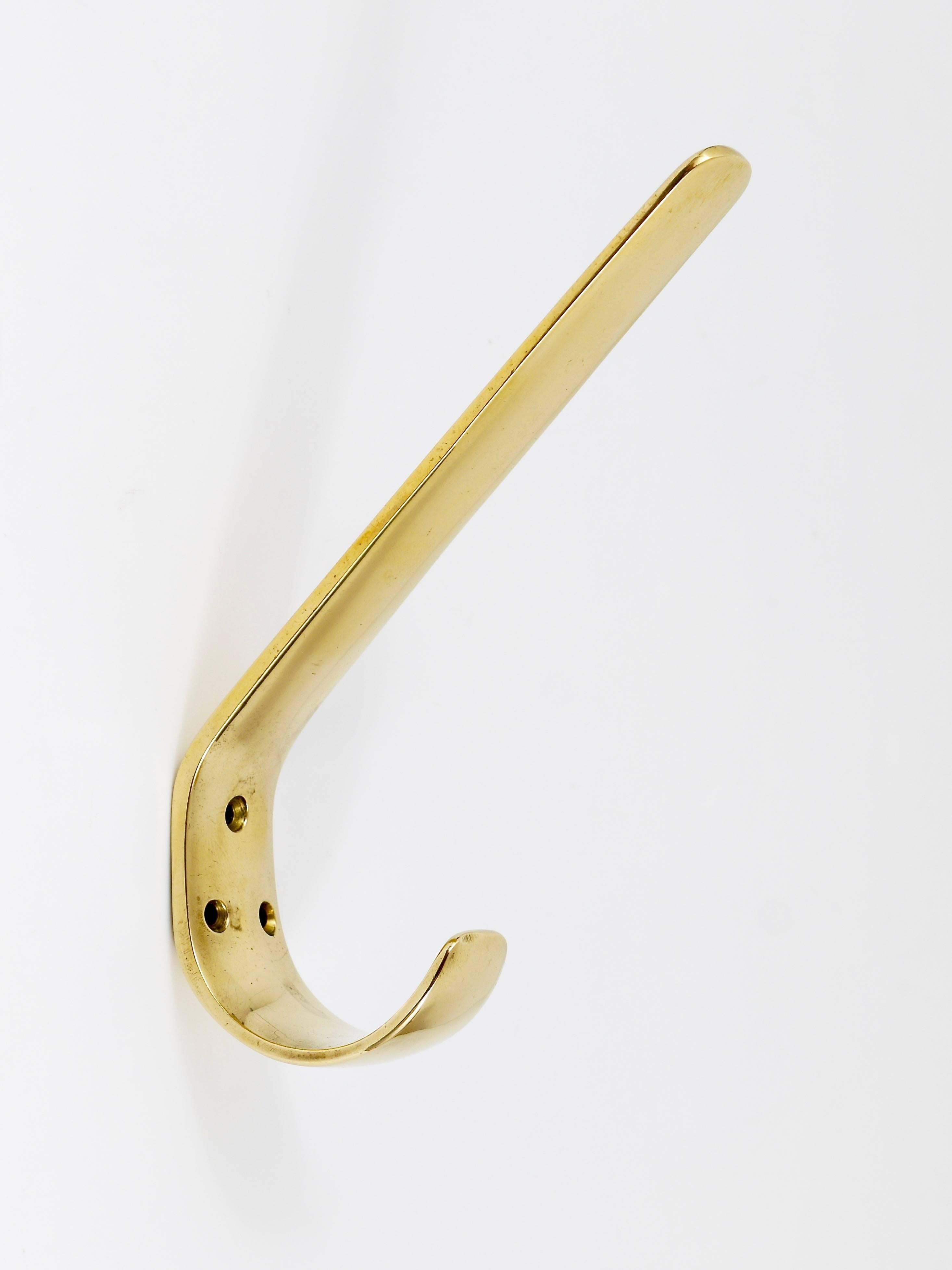 Austrian Pair of Mid-Century Solid Brass Wall Coat Hooks by Hertha Baller, 1950s