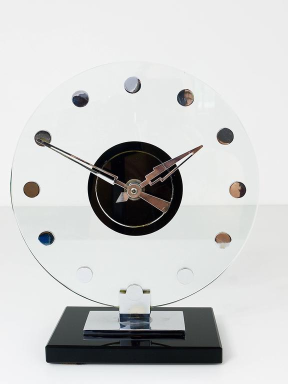 Beautiful Art Deco Mantel Clock with Glass Clocks Face, Germany, 1930s