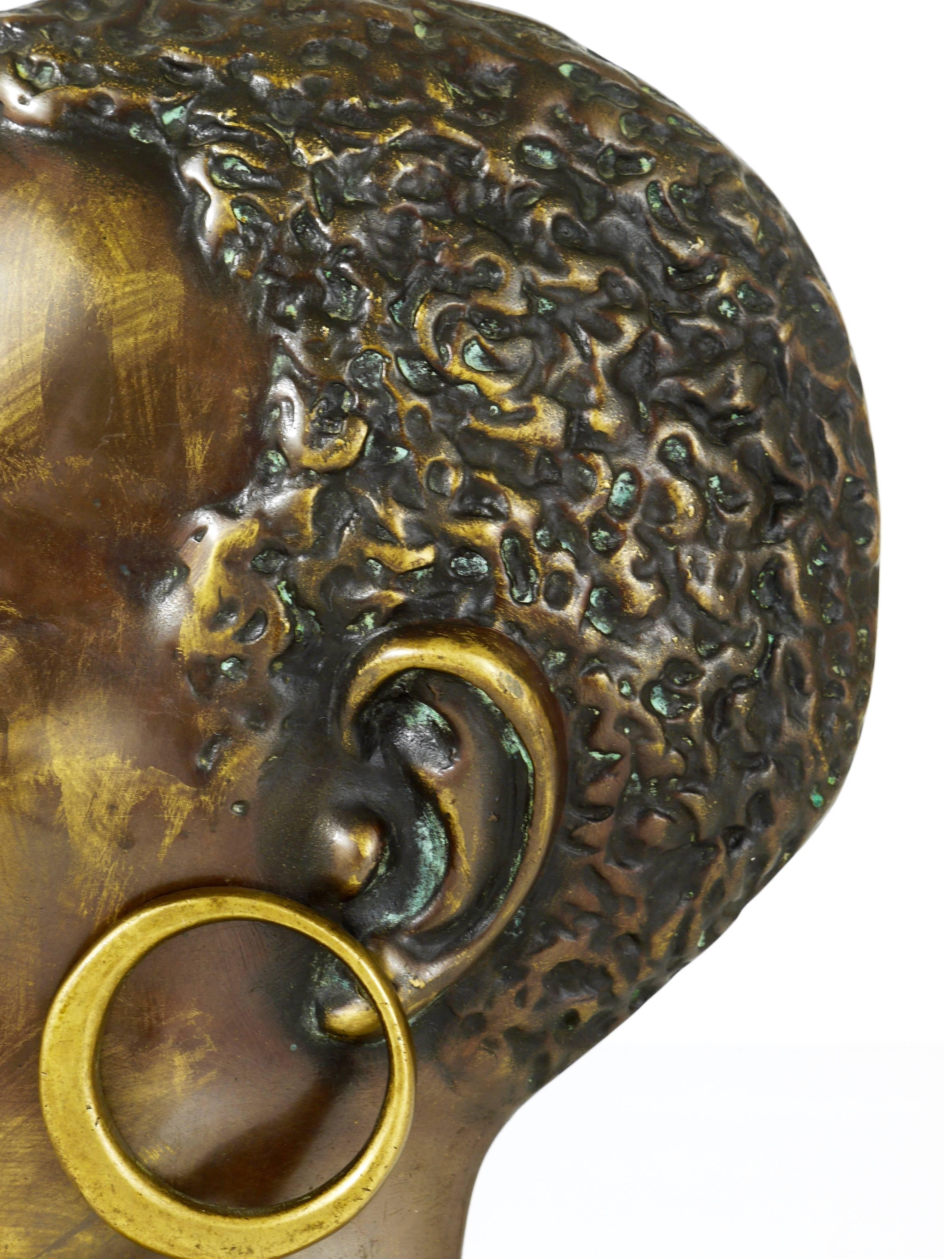 20th Century Beautiful Brass Bust of an African Woman in the Manner Hagenauer, Austria, 1950s For Sale