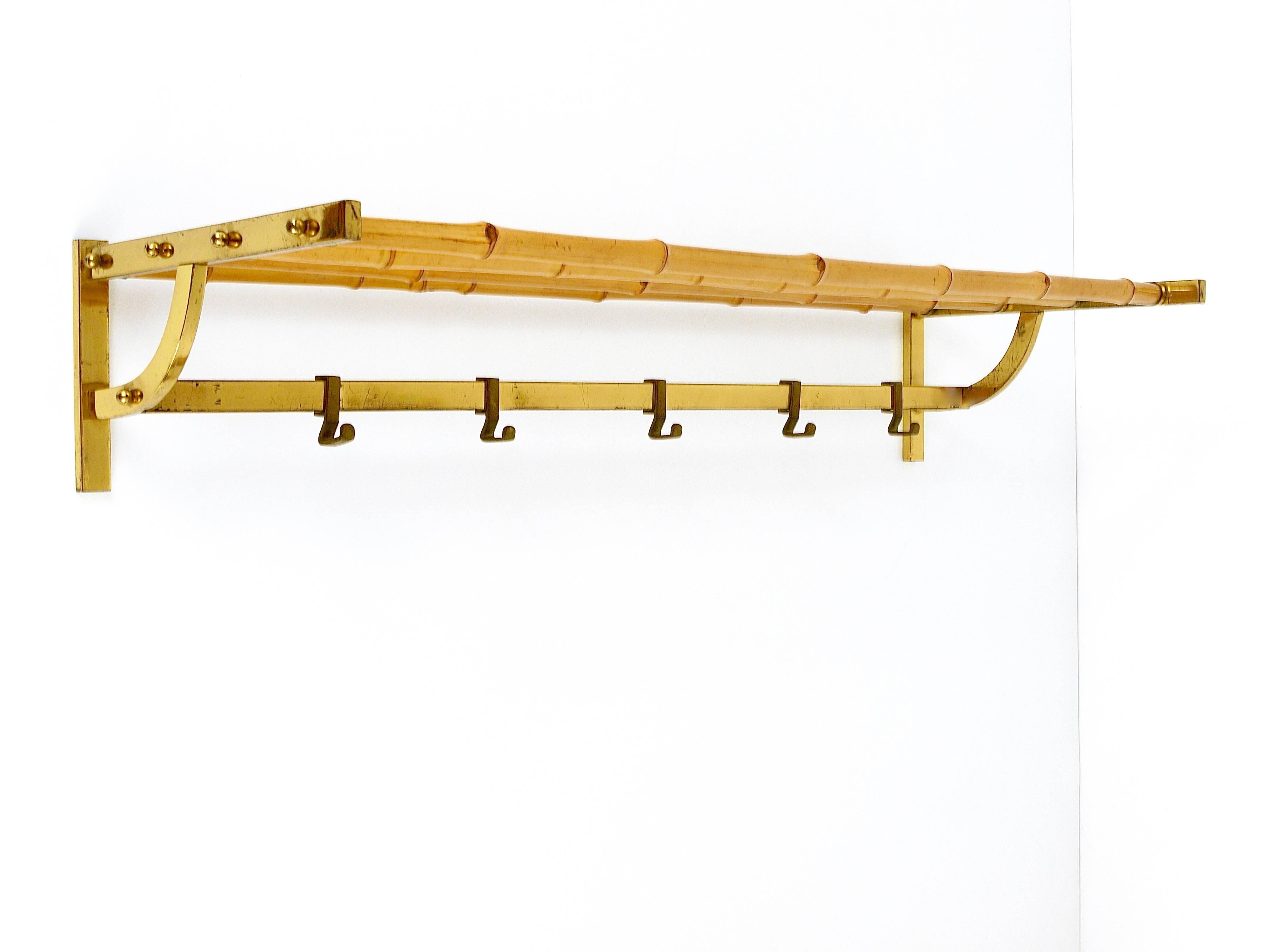 Austrian A Beautiful Mid-Century Brass Bamboo Coat Rack with Hooks, Austria, 1950s
