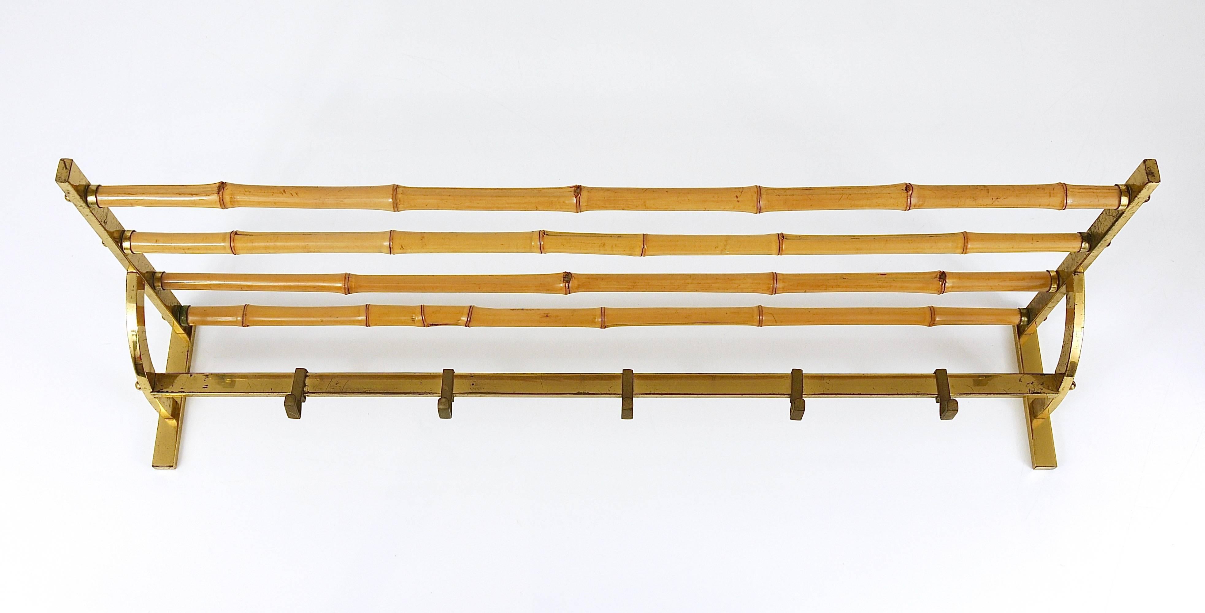 A Beautiful Mid-Century Brass Bamboo Coat Rack with Hooks, Austria, 1950s In Good Condition In Vienna, AT