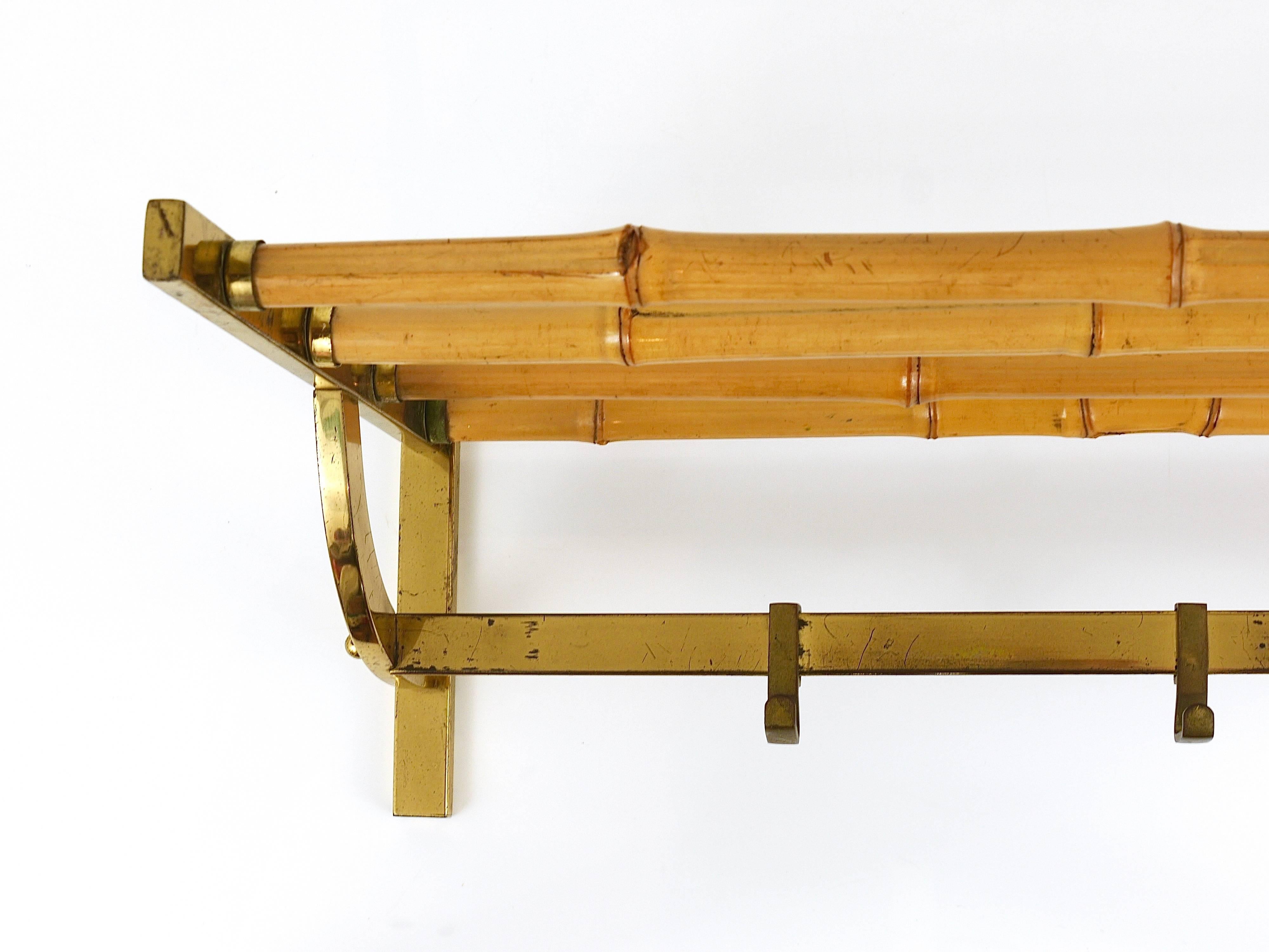 A Beautiful Mid-Century Brass Bamboo Coat Rack with Hooks, Austria, 1950s 1