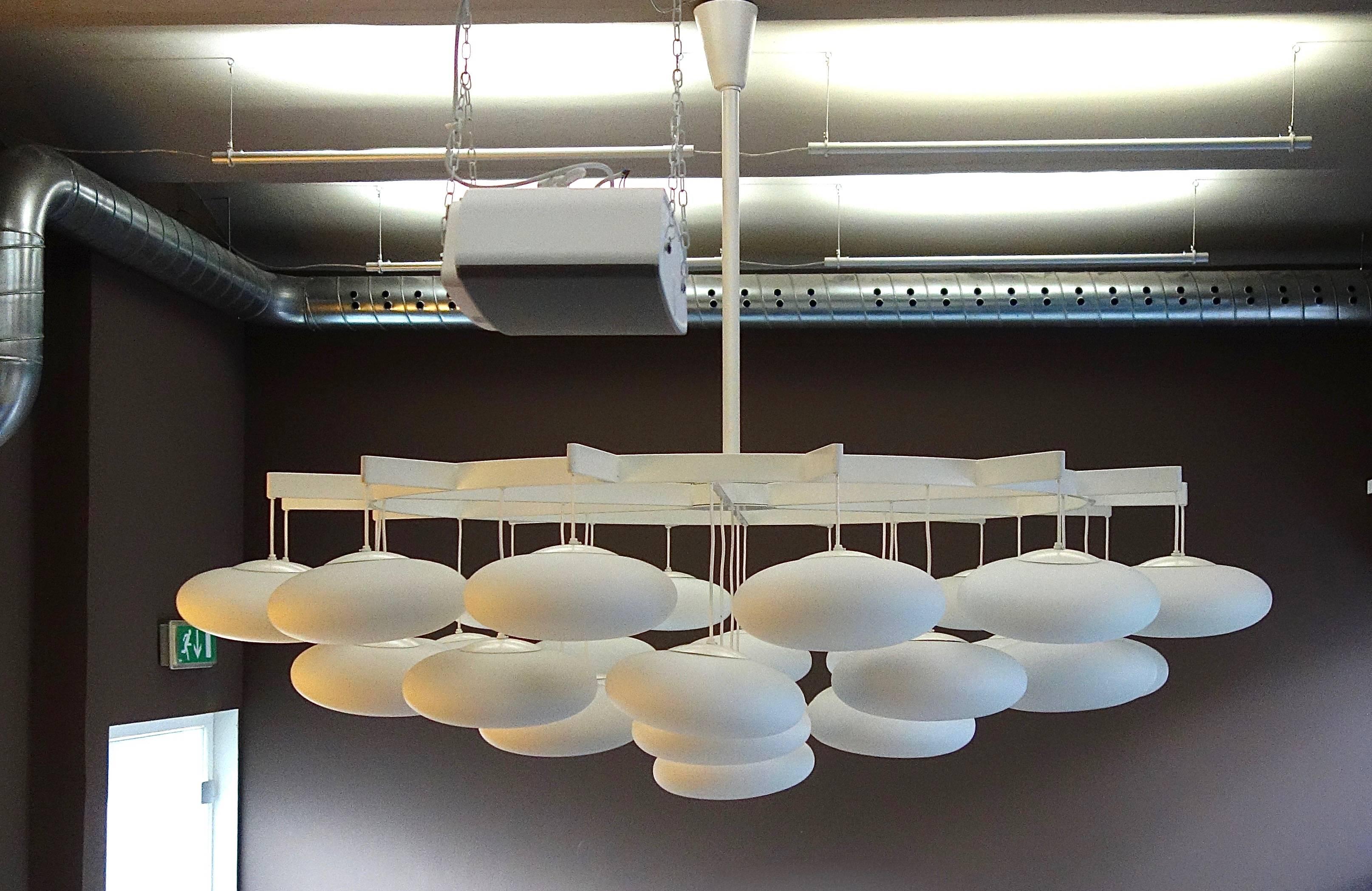 A huge, magnificent Austrian modernist chandelier from the 1960s. It has a diameter of 2.5 meters/98