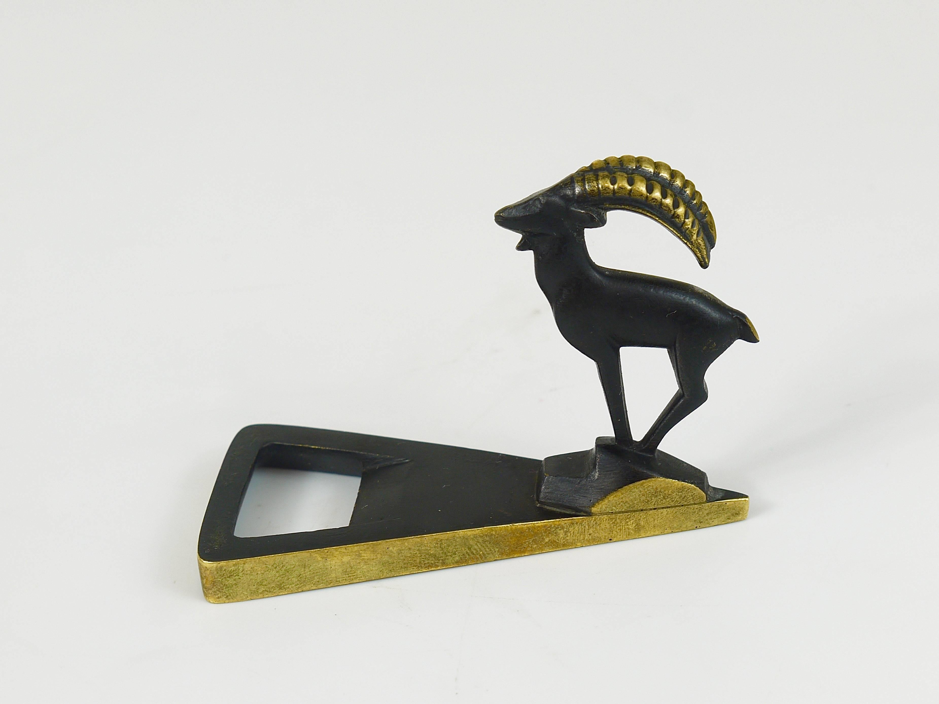 Austrian Herta Baller Capricorn Mid-Century Brass Bottle Opener, Vienna, Austria, 1950s For Sale