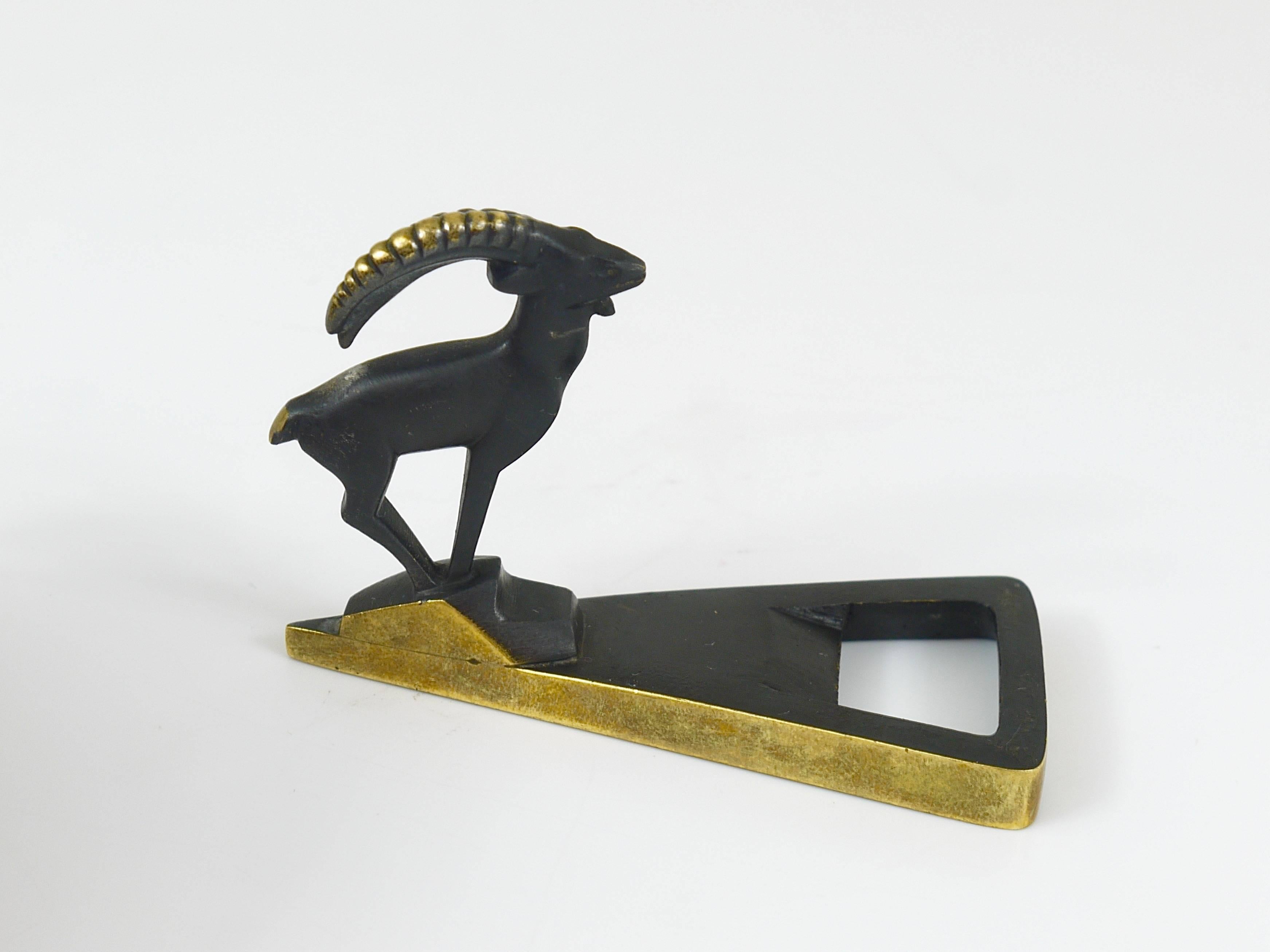 Patinated Herta Baller Capricorn Mid-Century Brass Bottle Opener, Vienna, Austria, 1950s For Sale