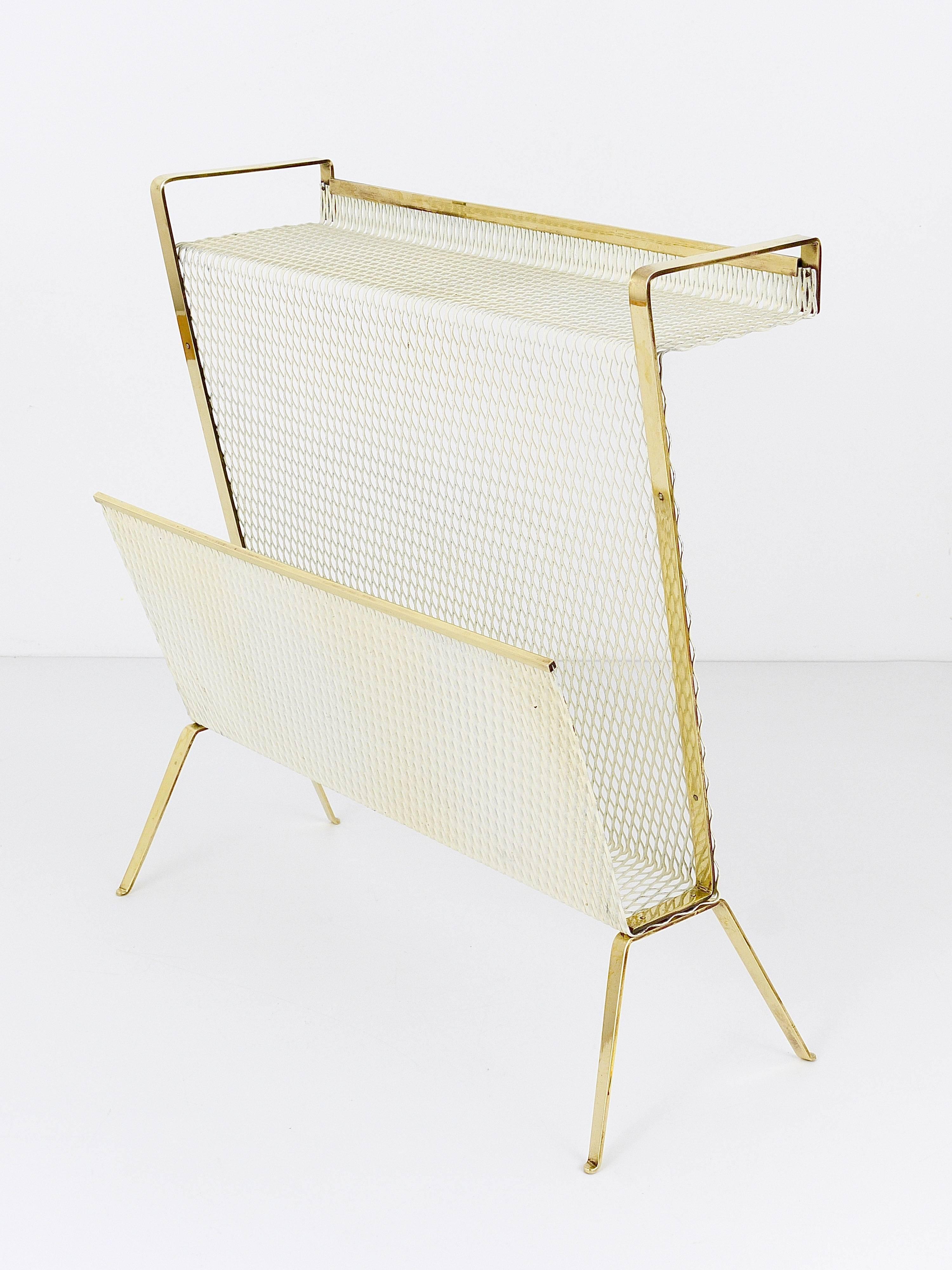 Mid-Century Mathieu Mategot Style Brass News Rack, France, 1950s In Good Condition In Vienna, AT