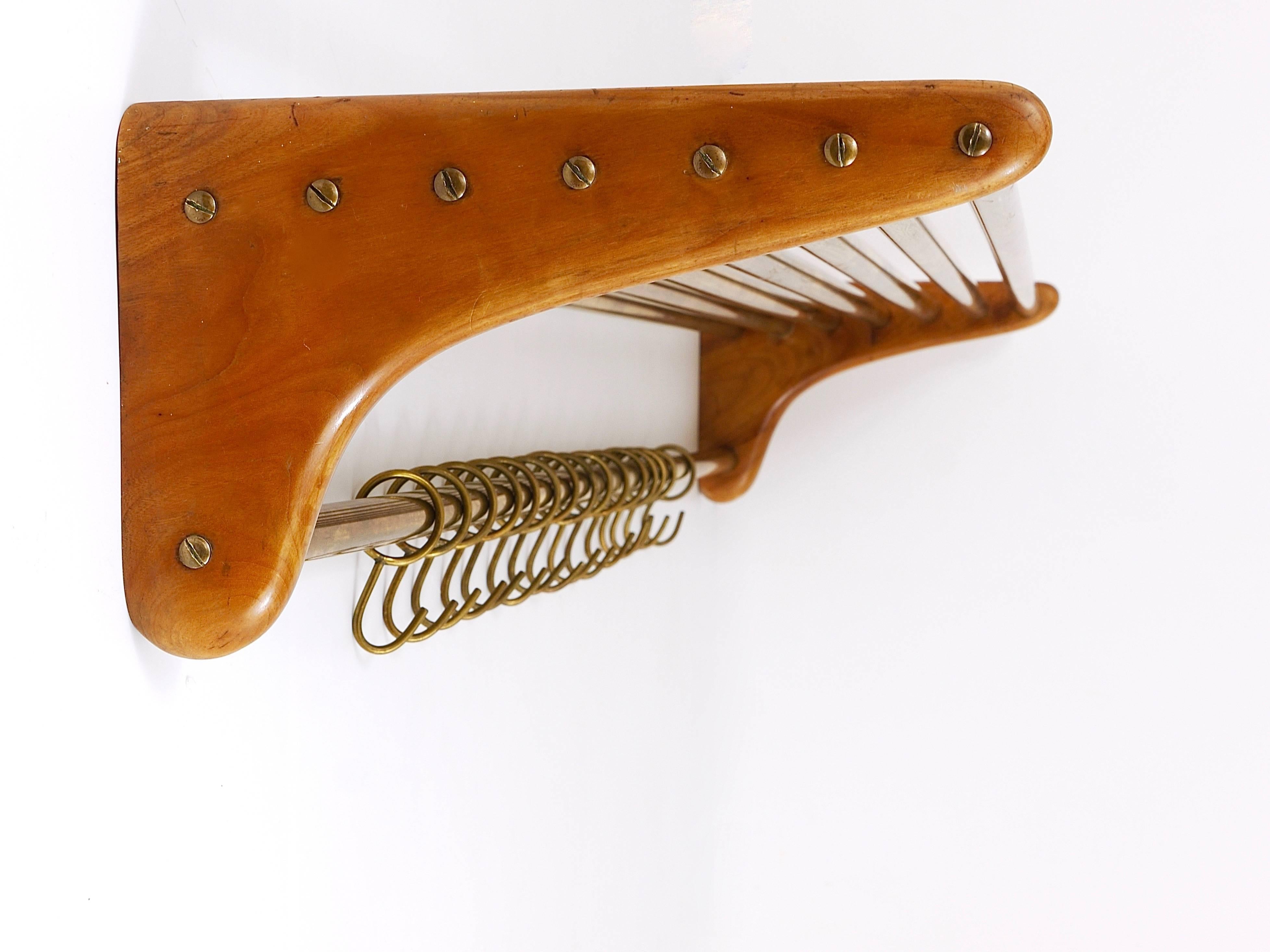 20th Century Rare Carl Auböck Walnut and Brass Coat Rack, Austria, 1950s