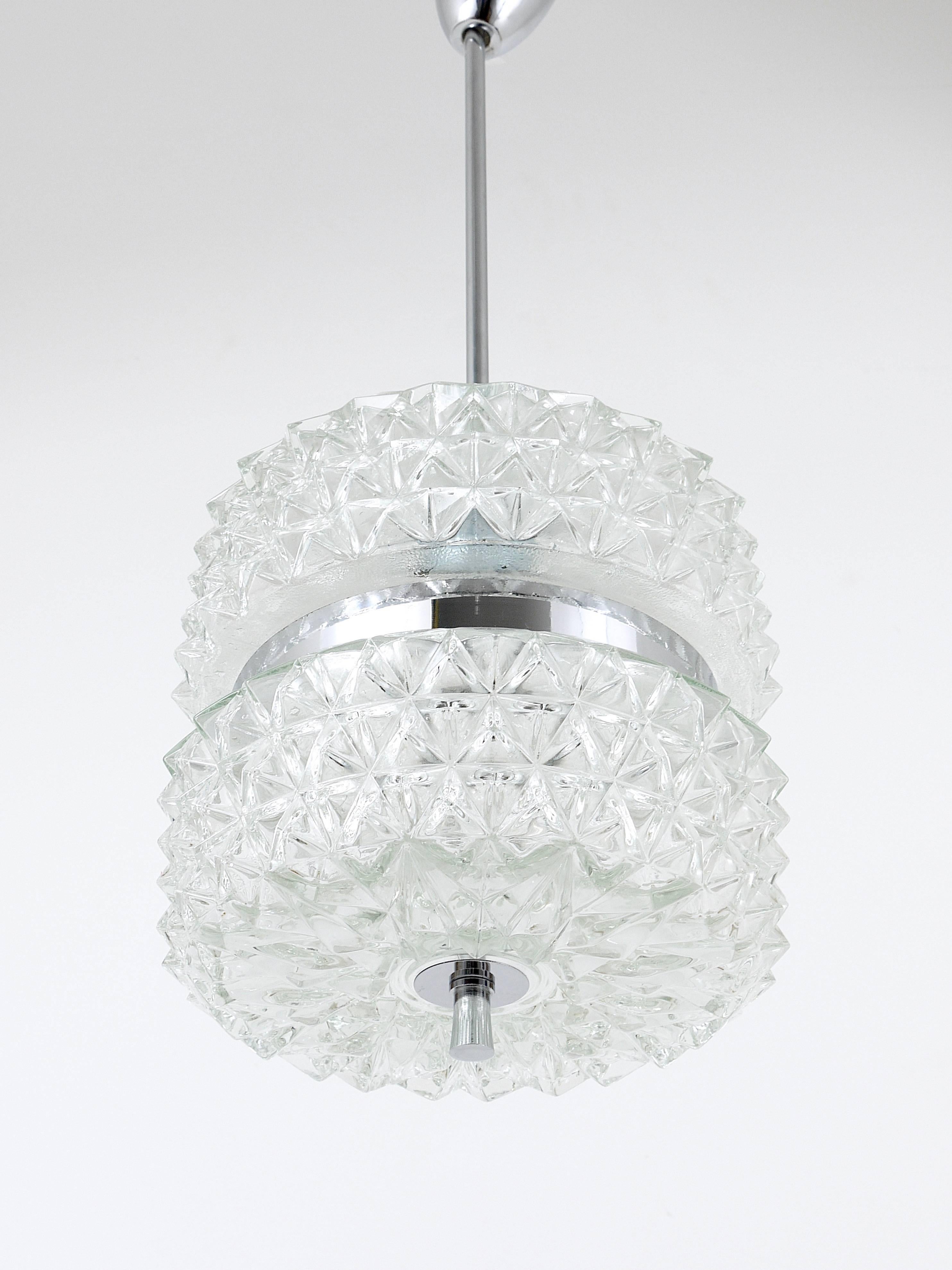 20th Century Karl Fagerlund Style Chrome and Faceted Glass Pendant Light from the 1960s For Sale