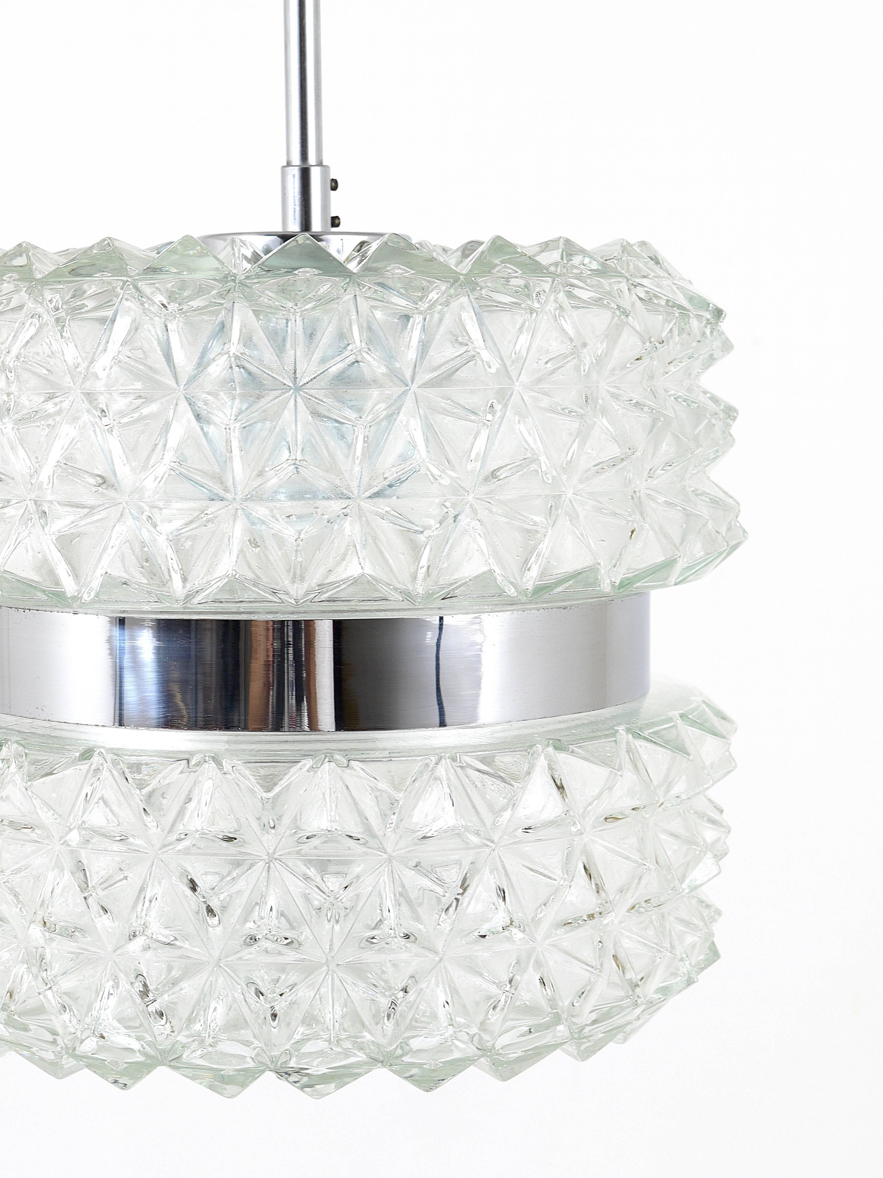 Mid-Century Modern Karl Fagerlund Style Chrome and Faceted Glass Pendant Light from the 1960s For Sale