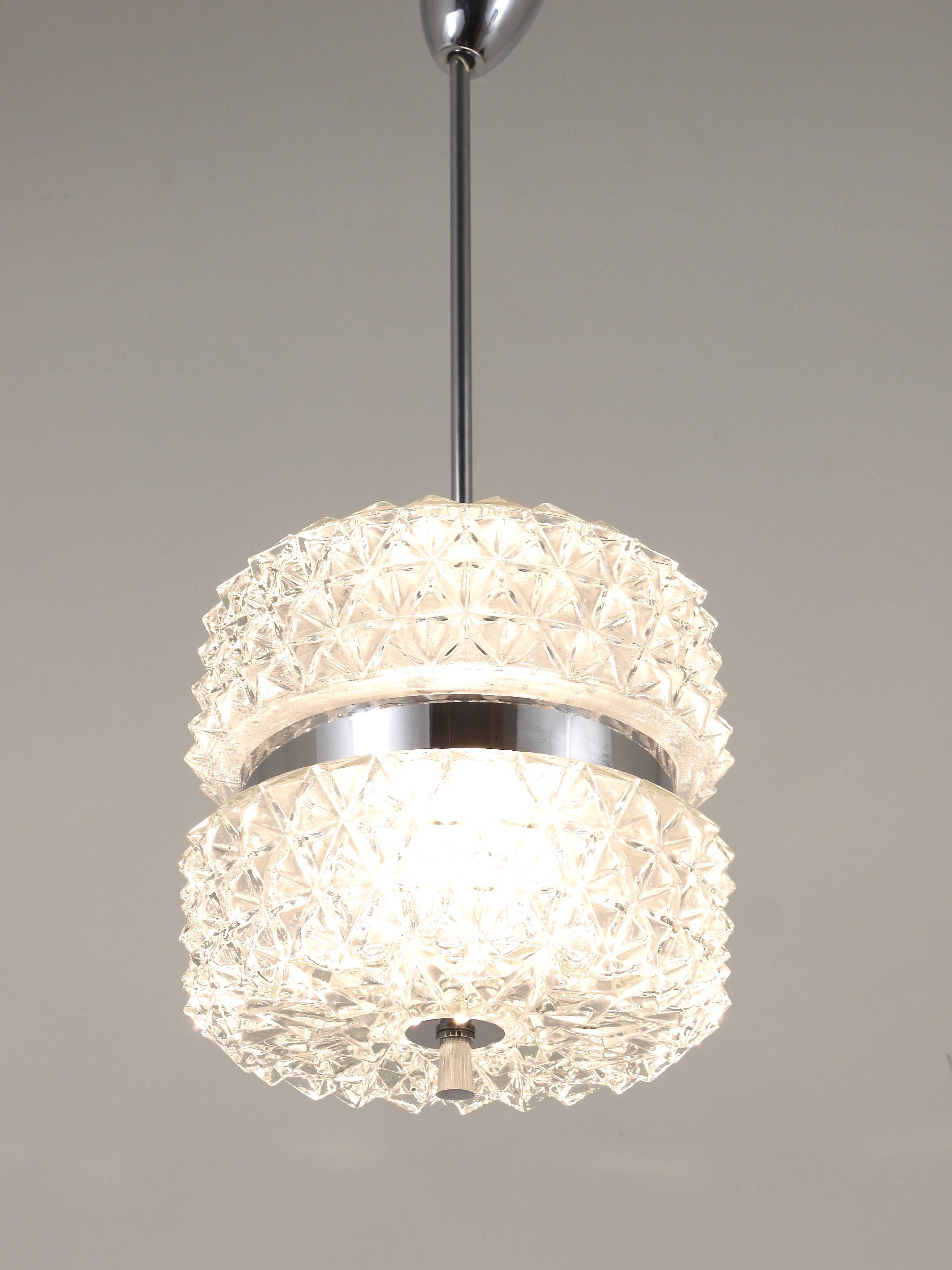 Karl Fagerlund Style Chrome and Faceted Glass Pendant Light from the 1960s For Sale 2