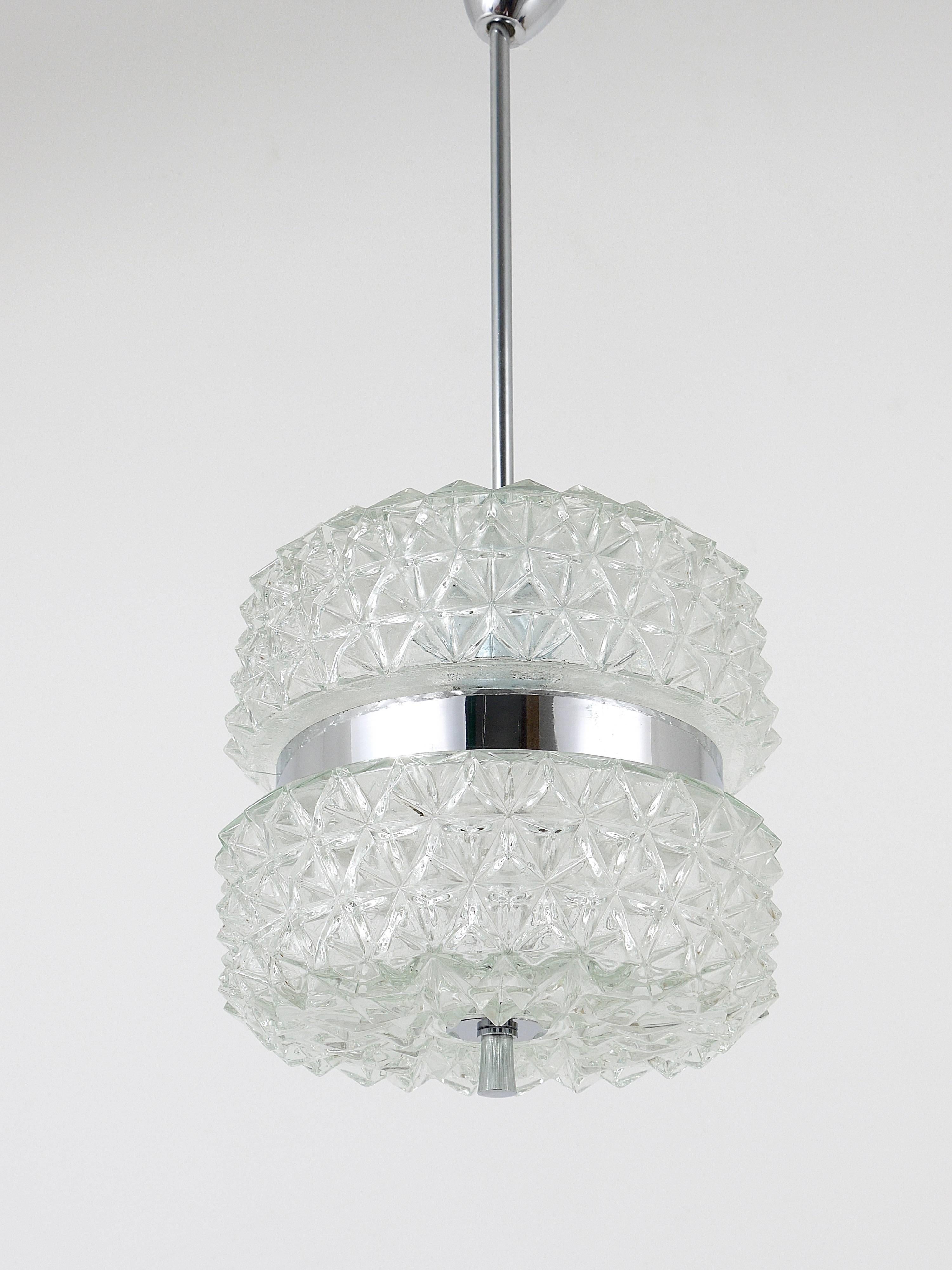 Karl Fagerlund Style Chrome and Faceted Glass Pendant Light from the 1960s For Sale 3