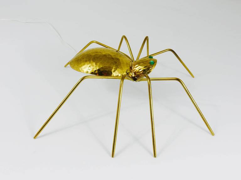 Unique Sculptural Hammered Brass Spider Lamp, Austria, 1950s For Sale