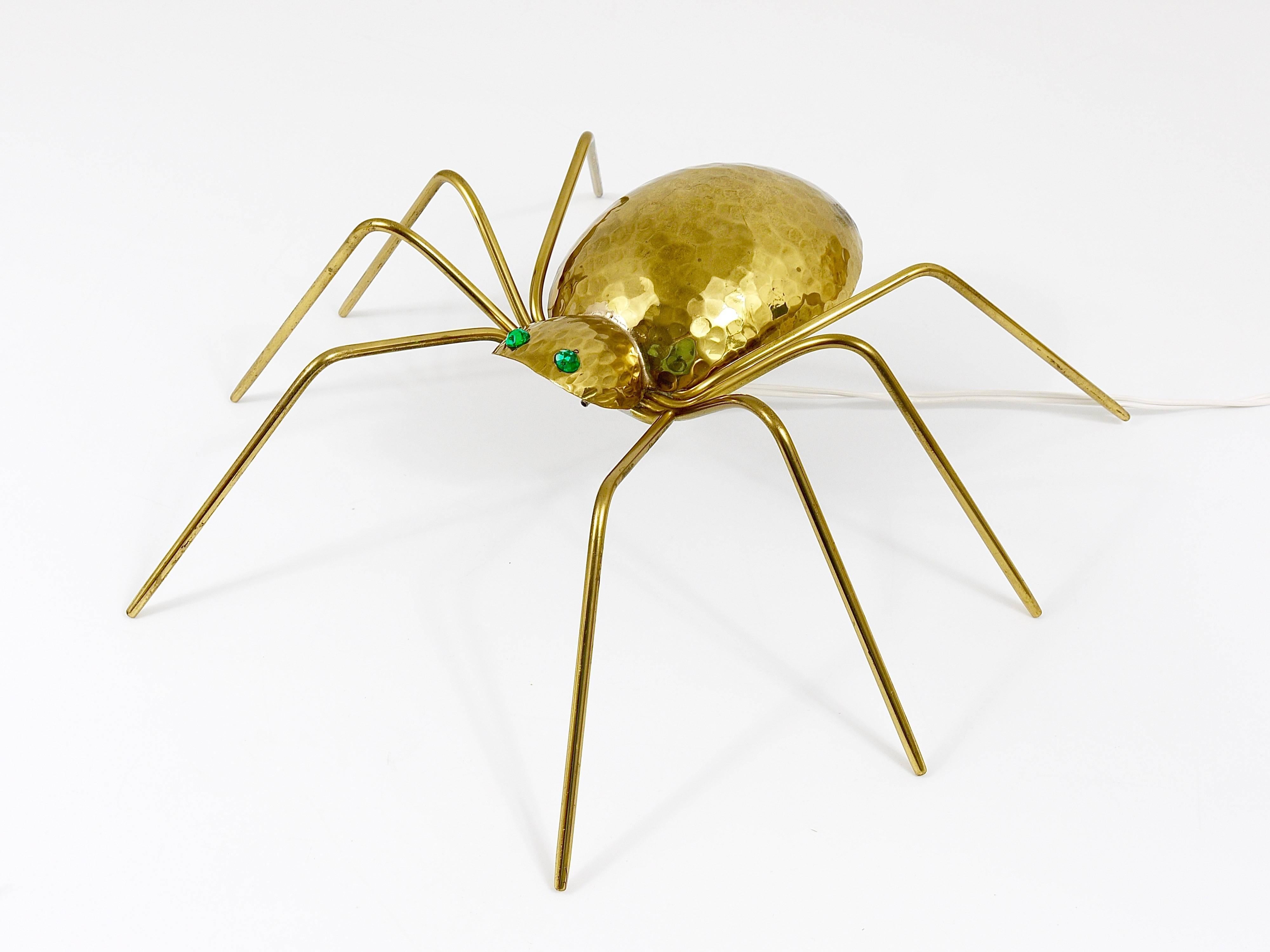 Austrian Unique Sculptural Hammered Brass Spider Lamp, Austria, 1950s