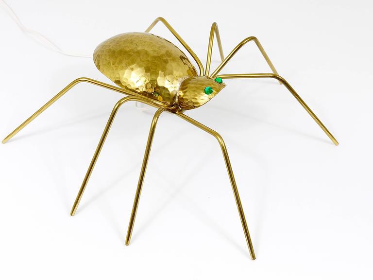Unique Sculptural Hammered Brass Spider Lamp, Austria, 1950s For Sale