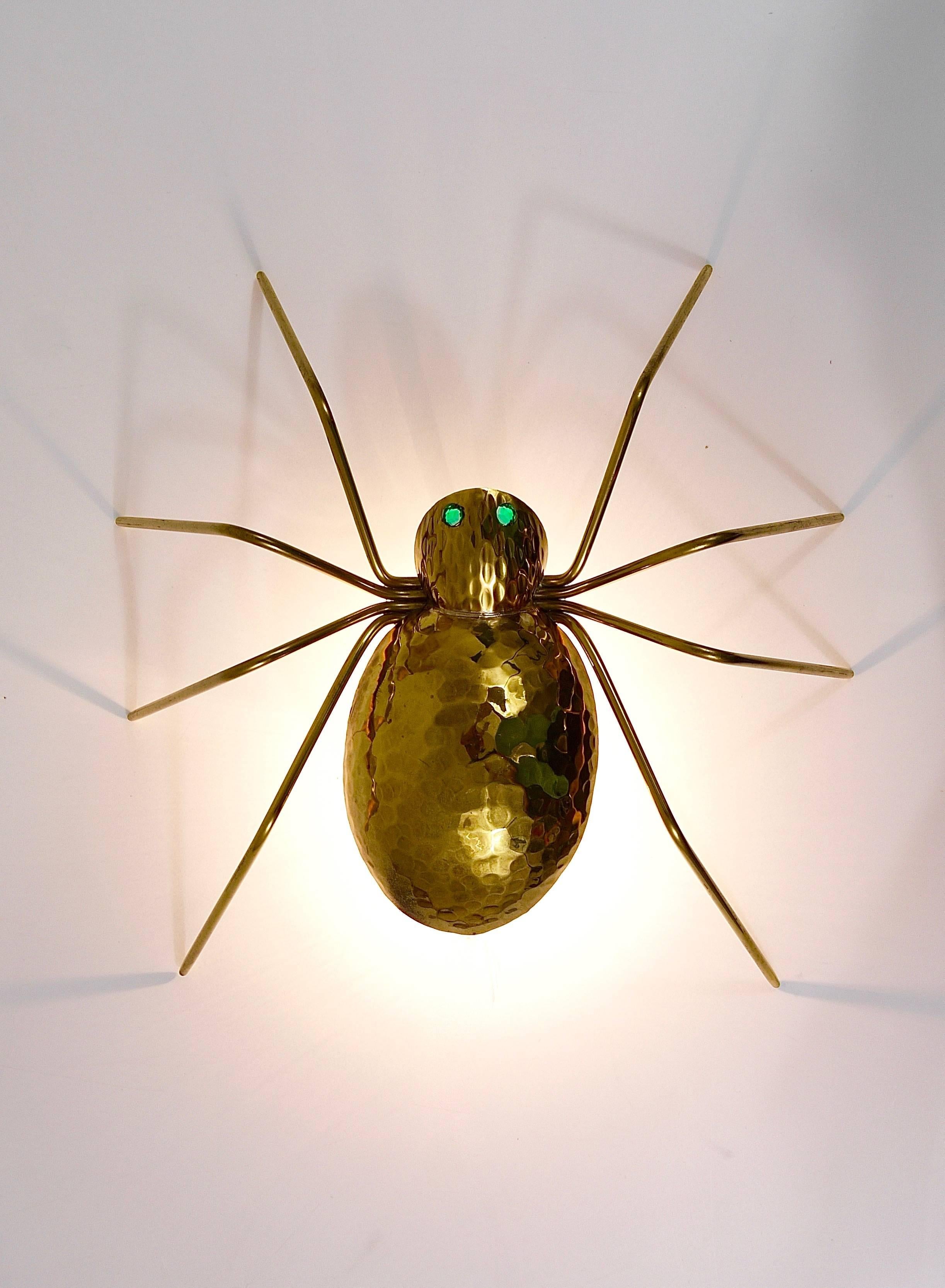 20th Century Unique Sculptural Hammered Brass Spider Lamp, Austria, 1950s