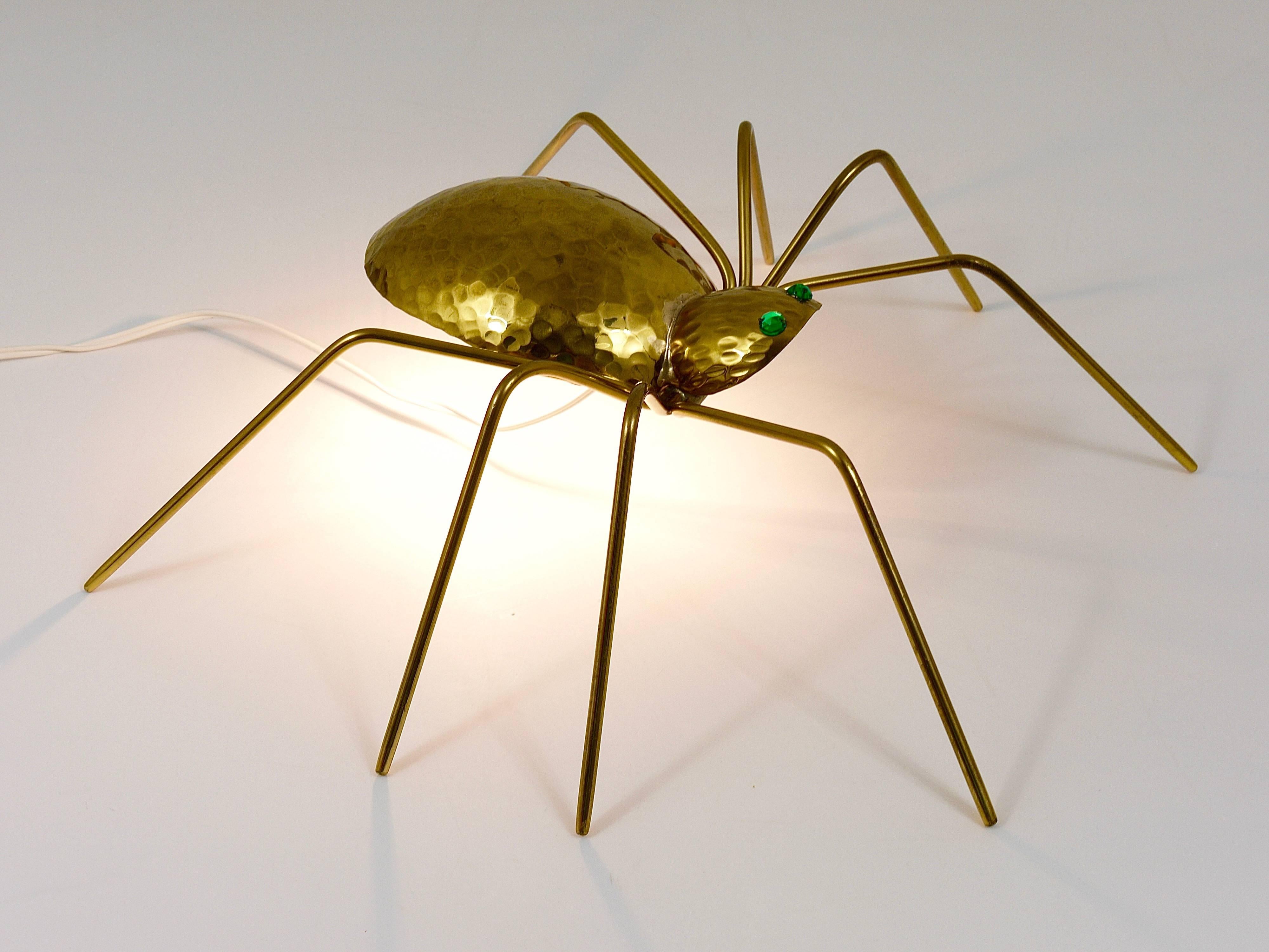Unique Sculptural Hammered Brass Spider Lamp, Austria, 1950s 3