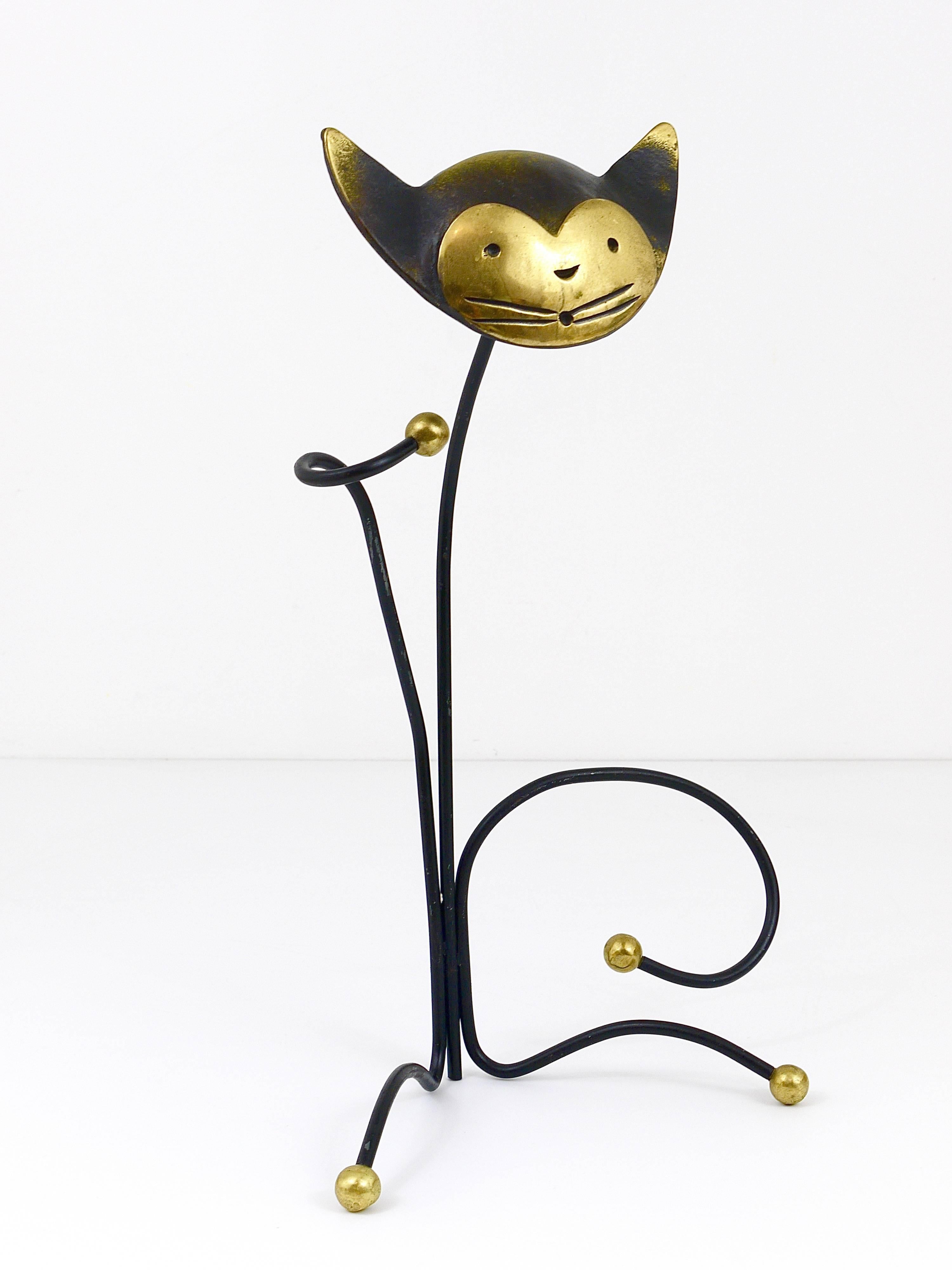 Walter Bosse Brass Cat Wine Bottle Holder by Herta Baller Vienna, Austria, 1950s For Sale 2