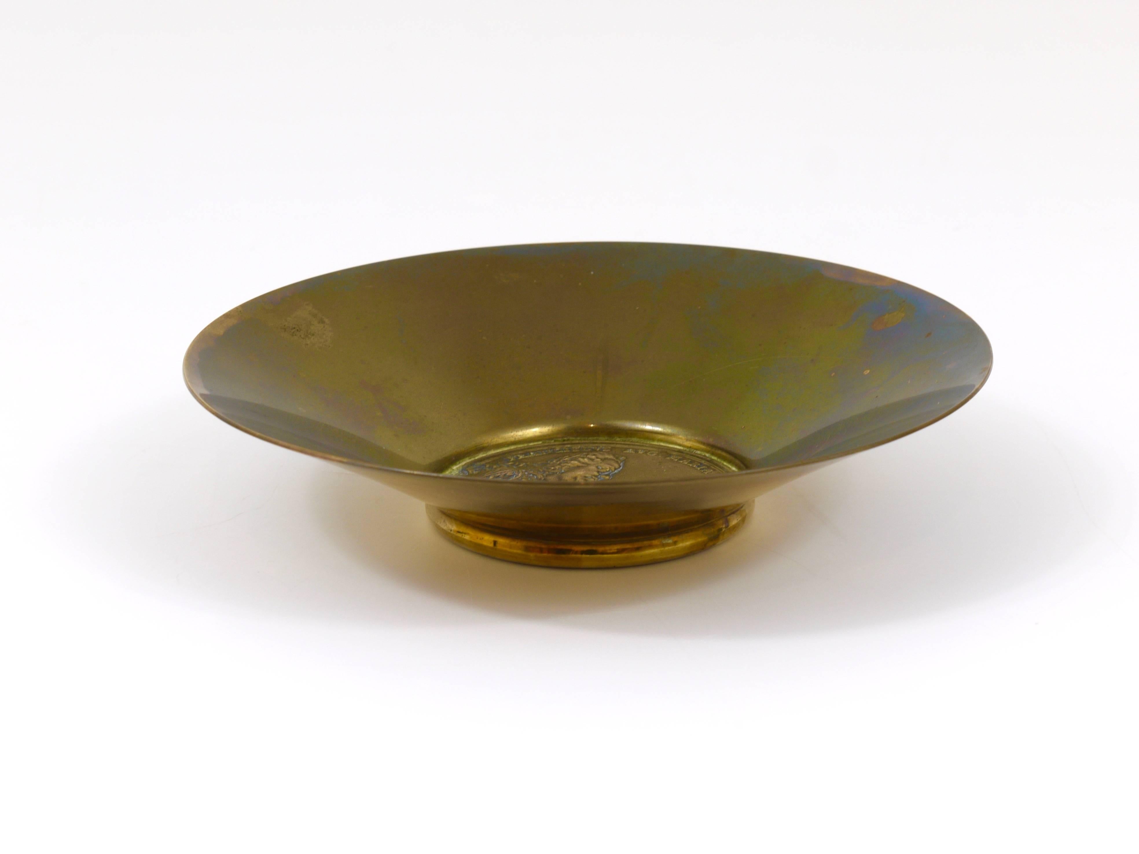 Mid-Century Modern Carl Auböck II Brass Tray, Bowl, Vide-Poche, Maria Theresia Coin, Austria, 1950s For Sale