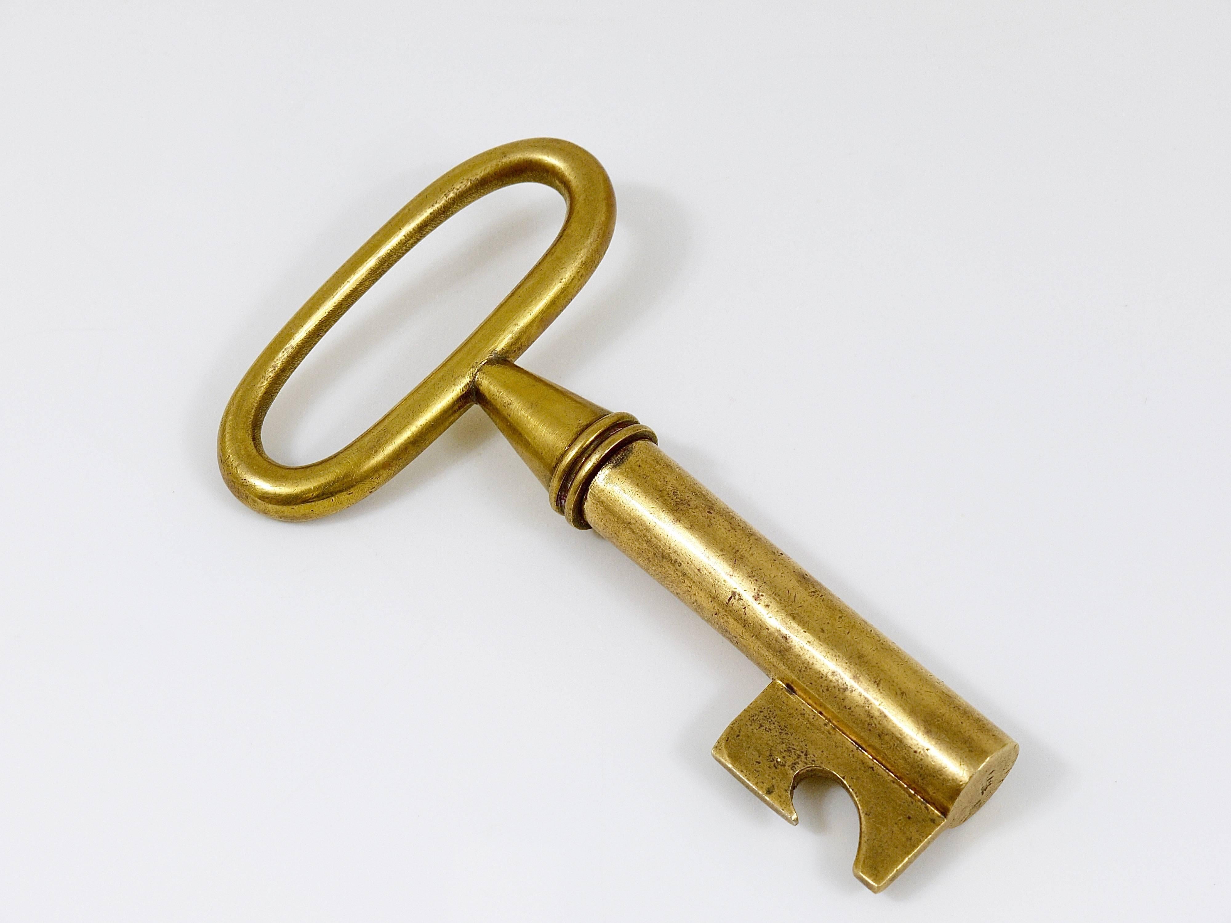 Mid-Century Modern Carl Aubock Big Brass Key Cork Screw, Bottle Opener, Paperweight, Austria, 1950s For Sale