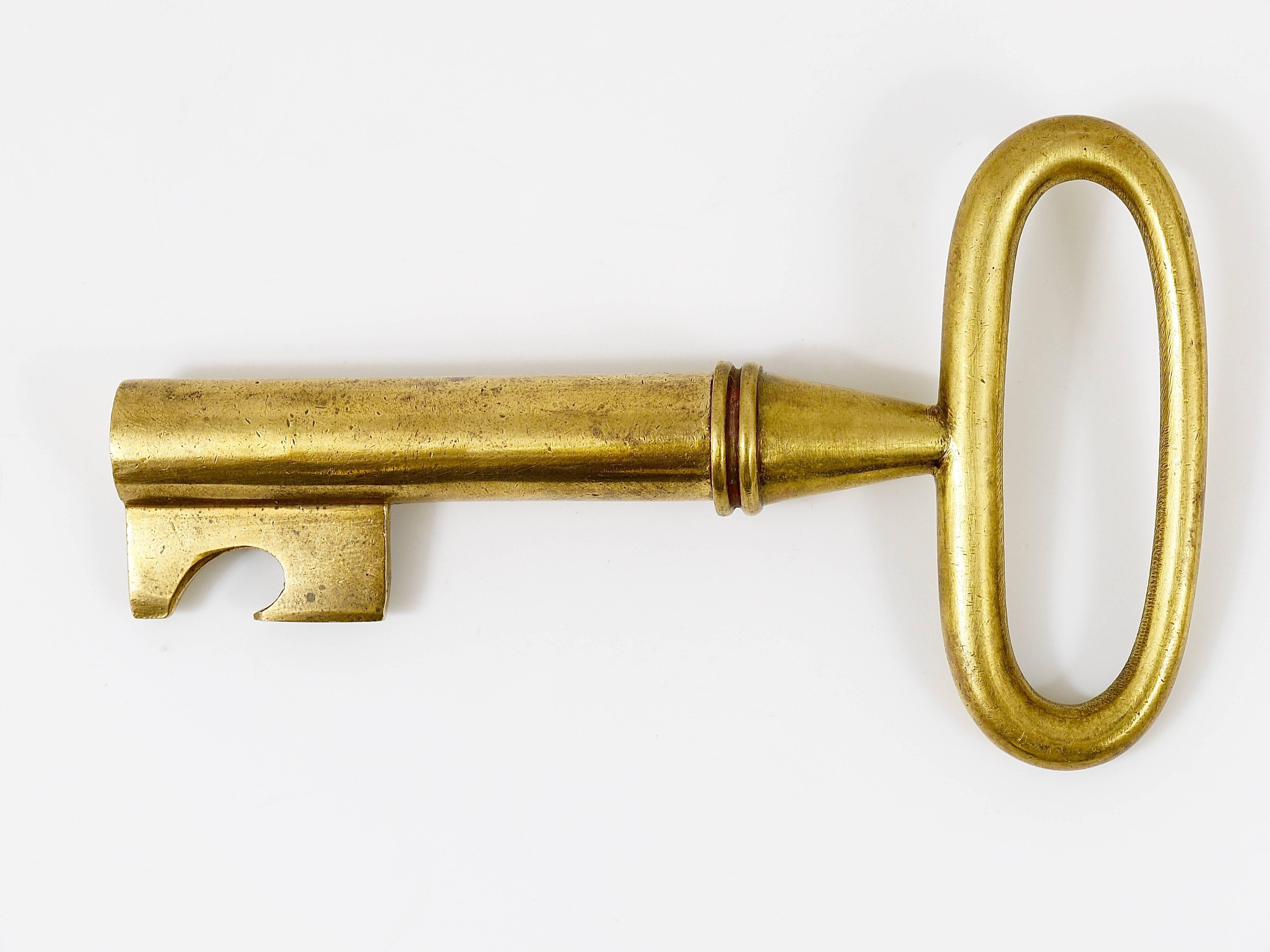 Austrian Carl Aubock Big Brass Key Cork Screw, Bottle Opener, Paperweight, Austria, 1950s For Sale