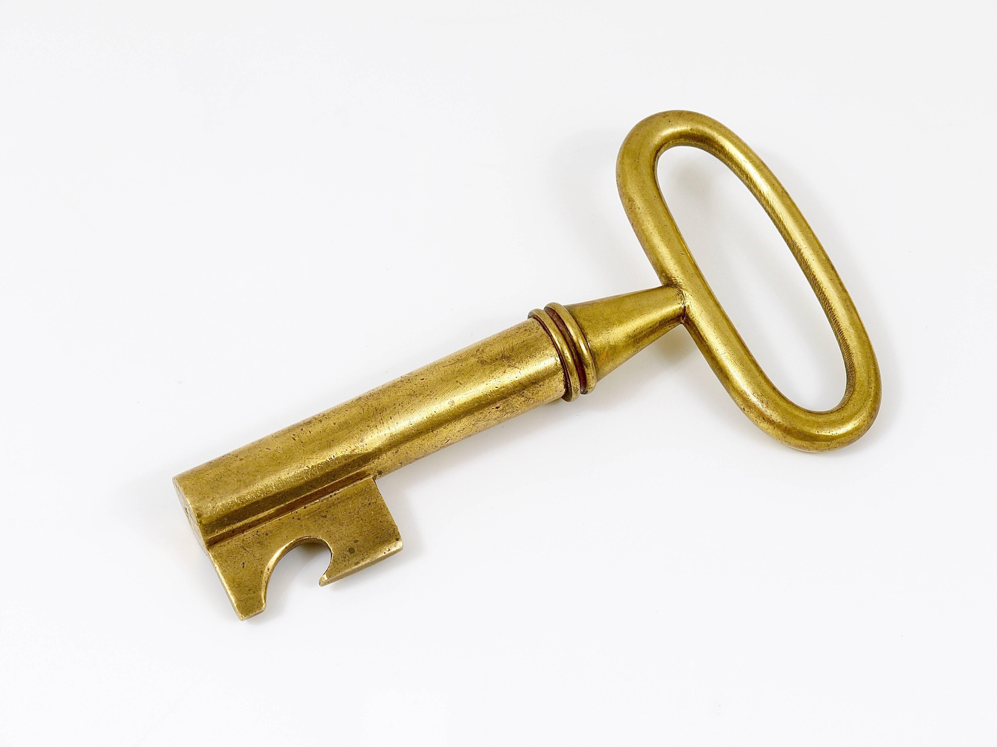 Carl Aubock Big Brass Key Cork Screw, Bottle Opener, Paperweight, Austria, 1950s In Good Condition For Sale In Vienna, AT