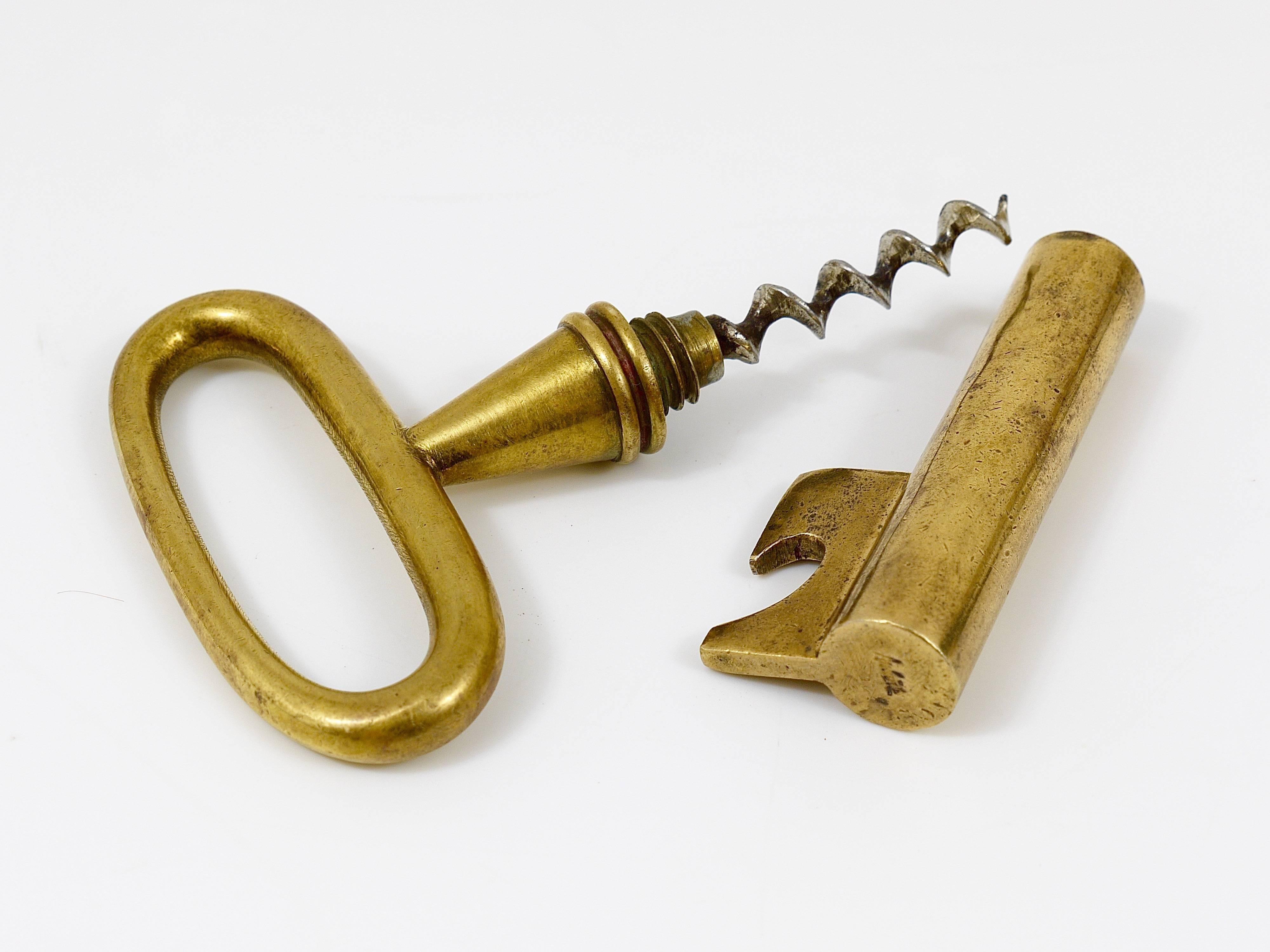20th Century Carl Aubock Big Brass Key Cork Screw, Bottle Opener, Paperweight, Austria, 1950s For Sale