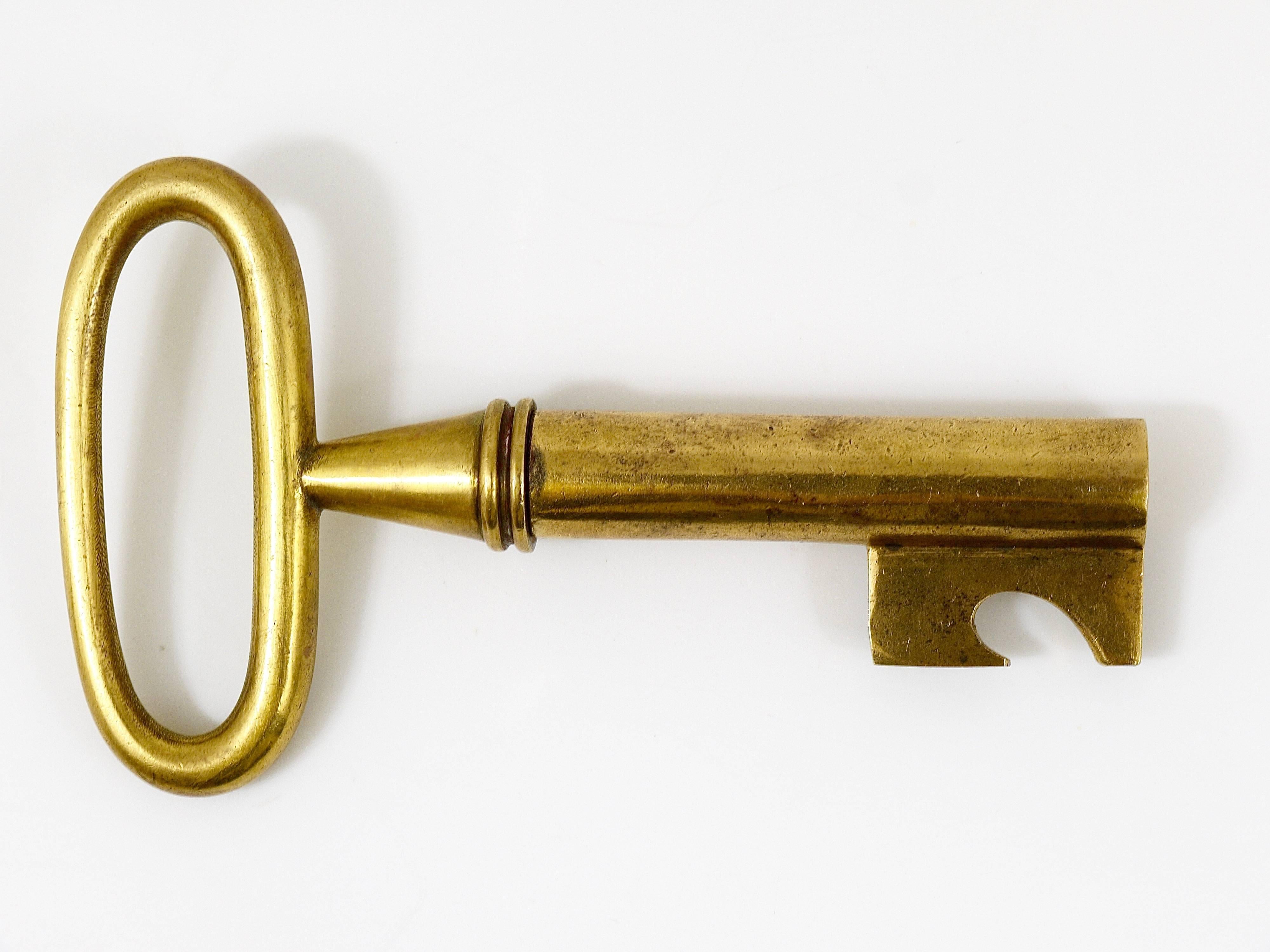 Carl Aubock Big Brass Key Cork Screw, Bottle Opener, Paperweight, Austria, 1950s For Sale 1