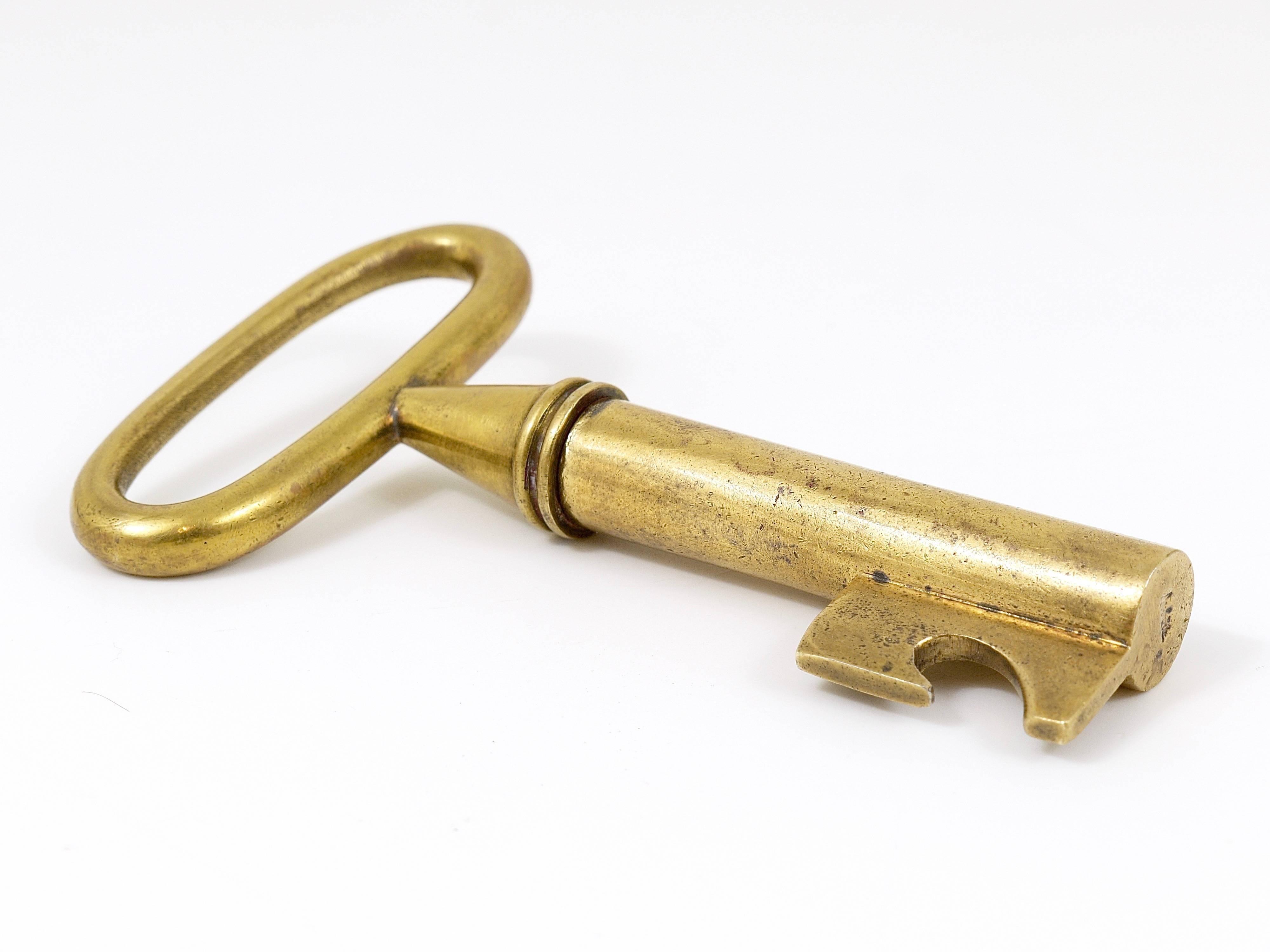 Carl Aubock Big Brass Key Cork Screw, Bottle Opener, Paperweight, Austria, 1950s For Sale 2