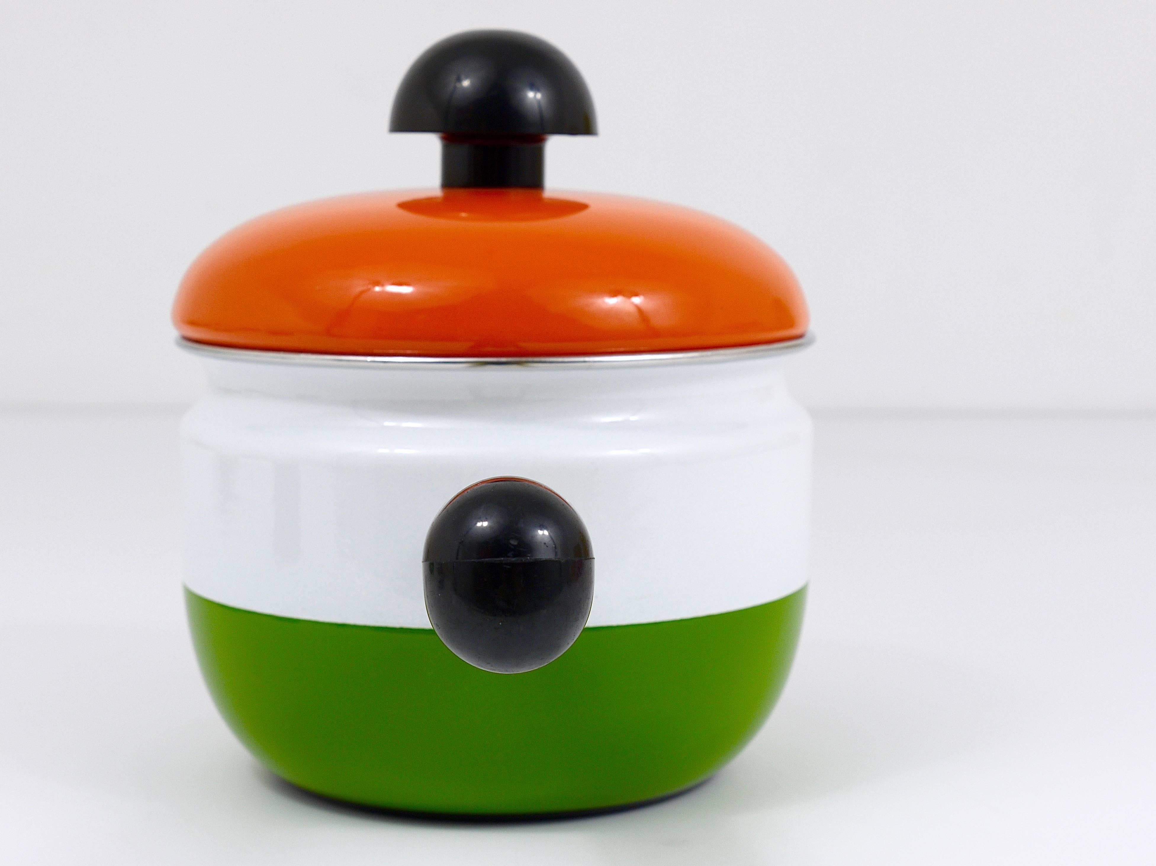 Austrian Cook with Carl Auböck Enameled Pot with Lid by Riess, Austria, 1970s
