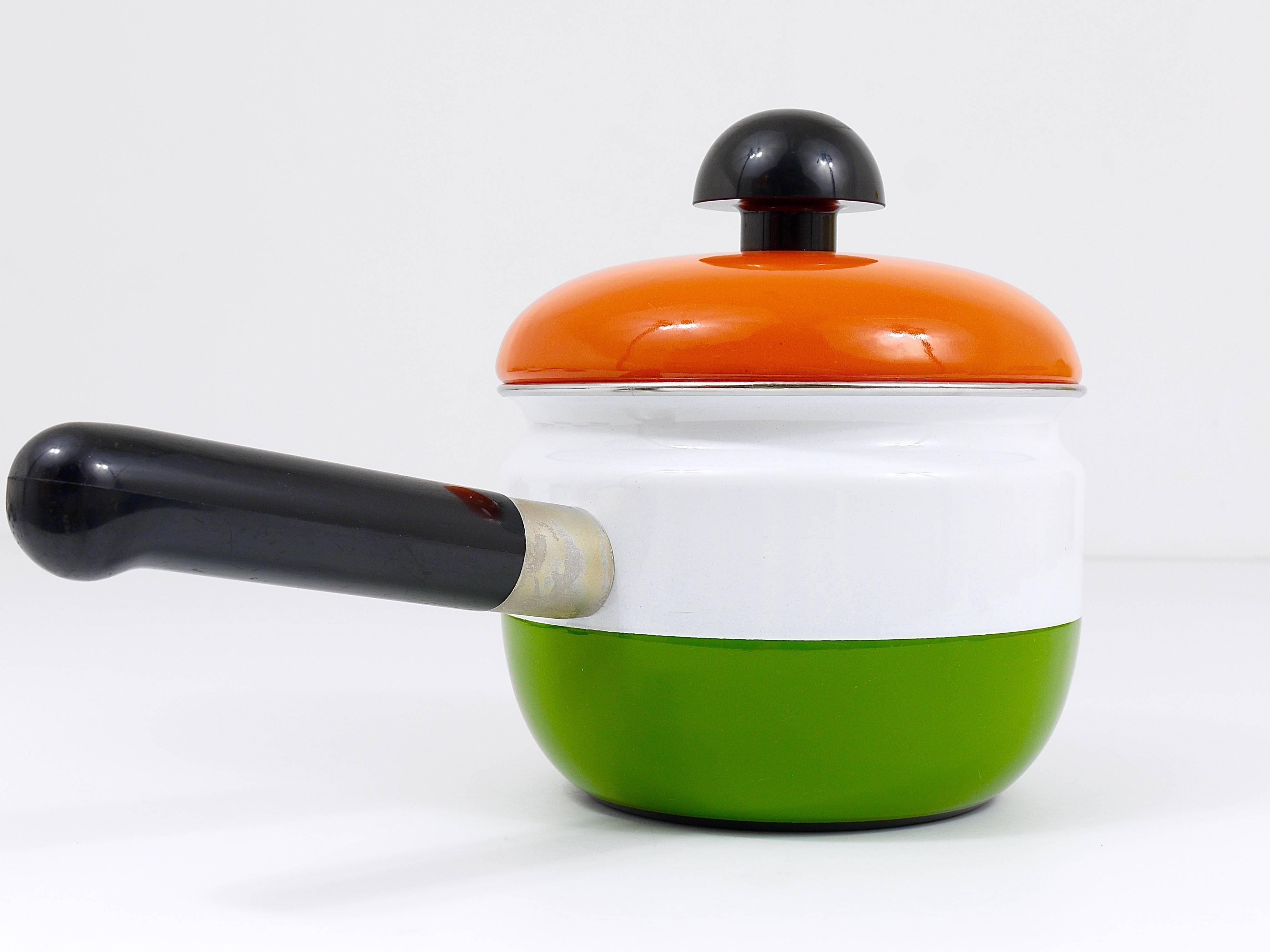Metal Cook with Carl Auböck Enameled Pot with Lid by Riess, Austria, 1970s