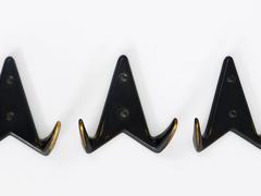 Three Mid-Century Brass Wall Hooks, Austria, 1950s