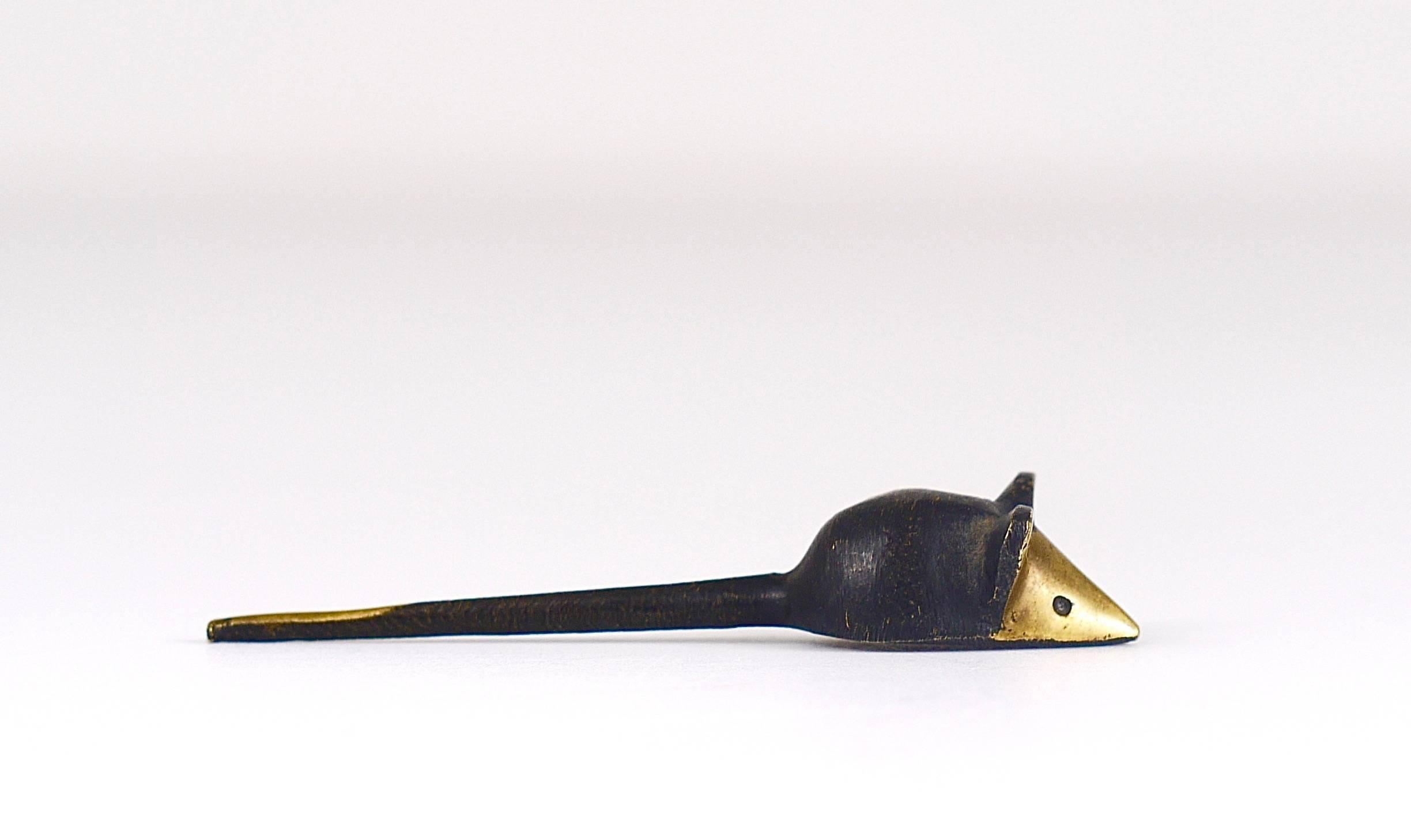 Mid-Century Modern Walter Bosse Brass Mouse Figurine, Lucky Charm, Hertha Baller, Austria, 1950s