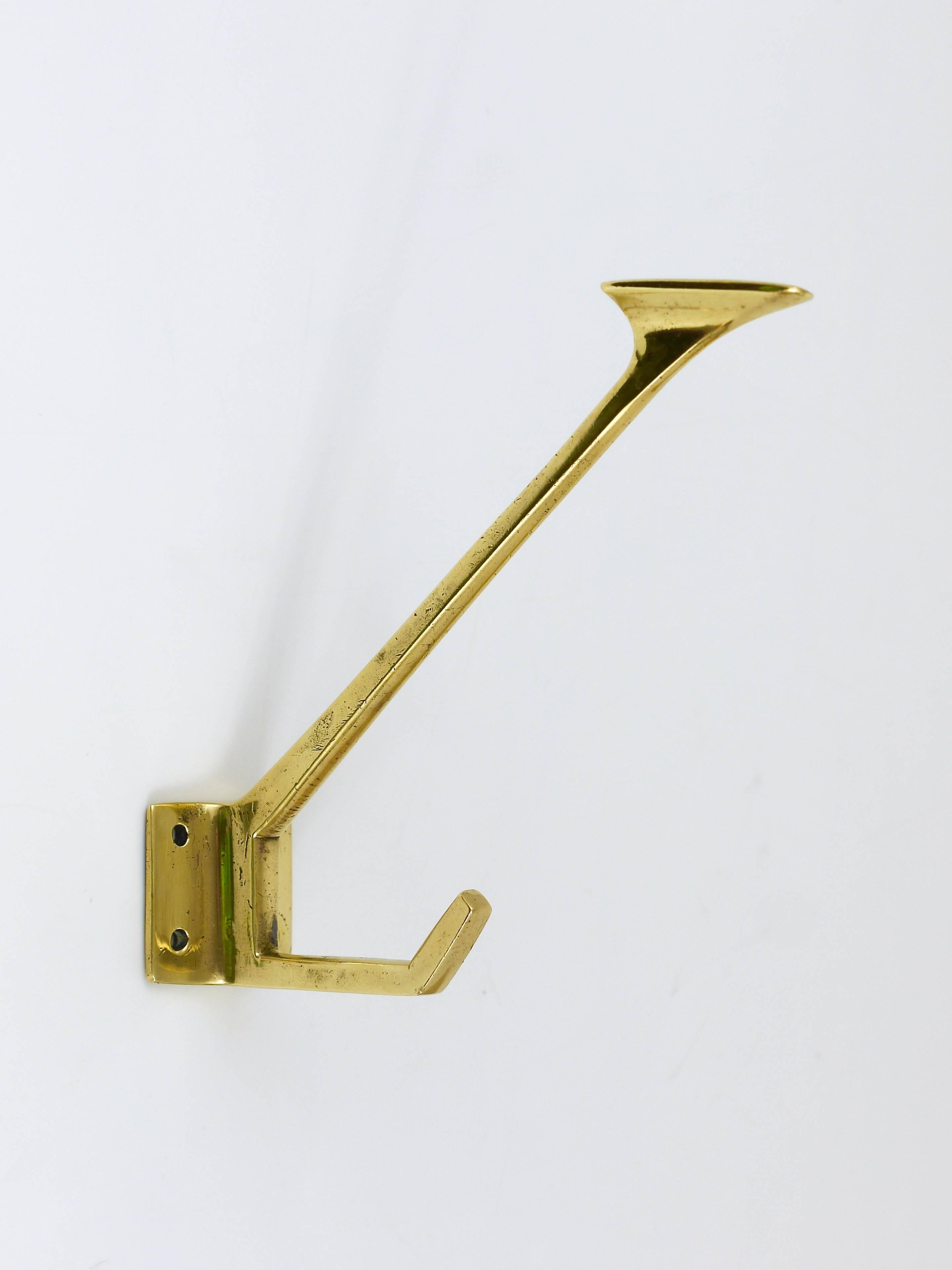 Early 20th Century Three Handcrafted Art Nouveau Brass Wall Coat Hooks, Austria, circa 1910