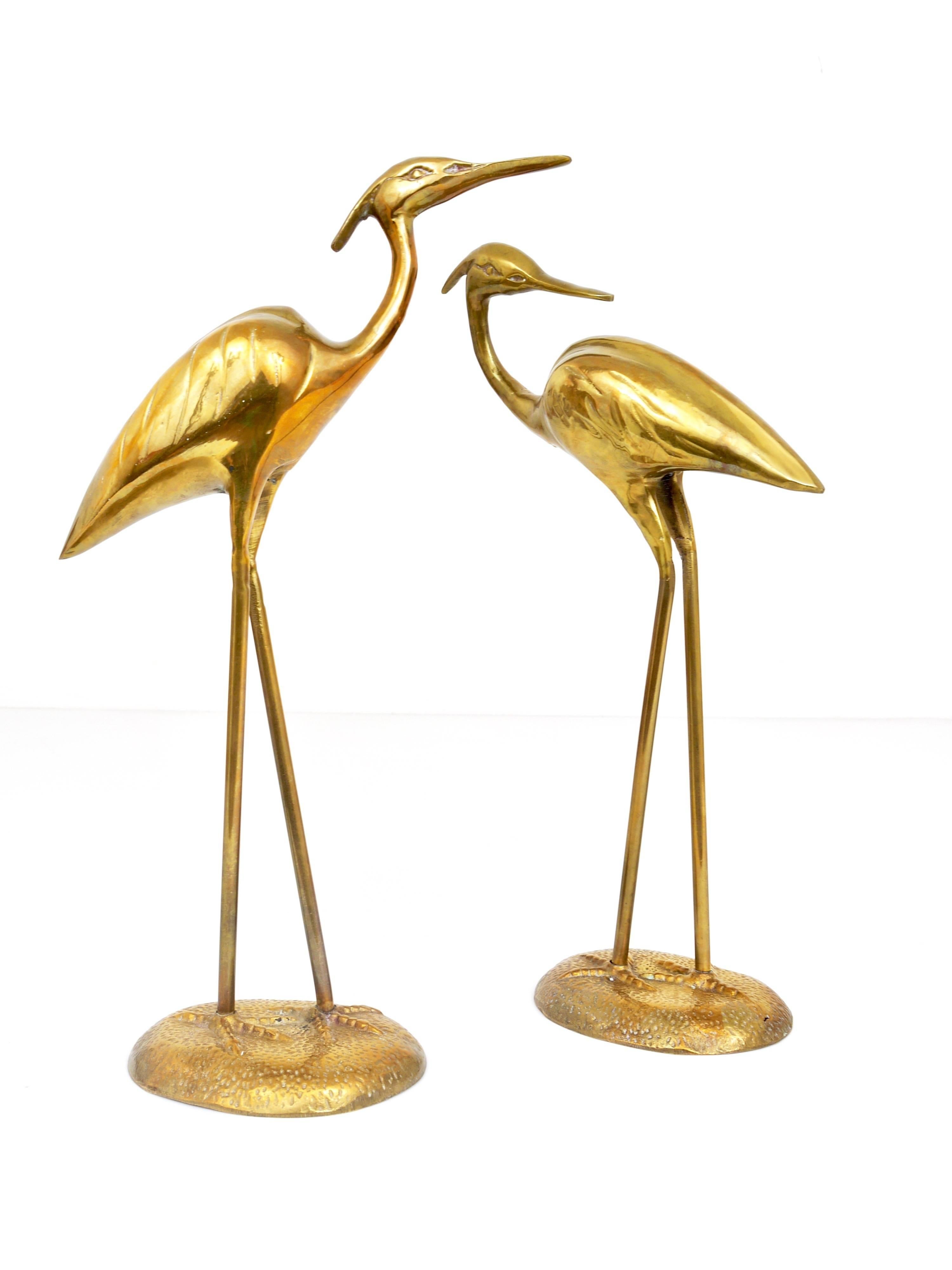 Pair of Hollywood Regency Brass Crane Sculpures, France, 1970s In Excellent Condition In Vienna, AT