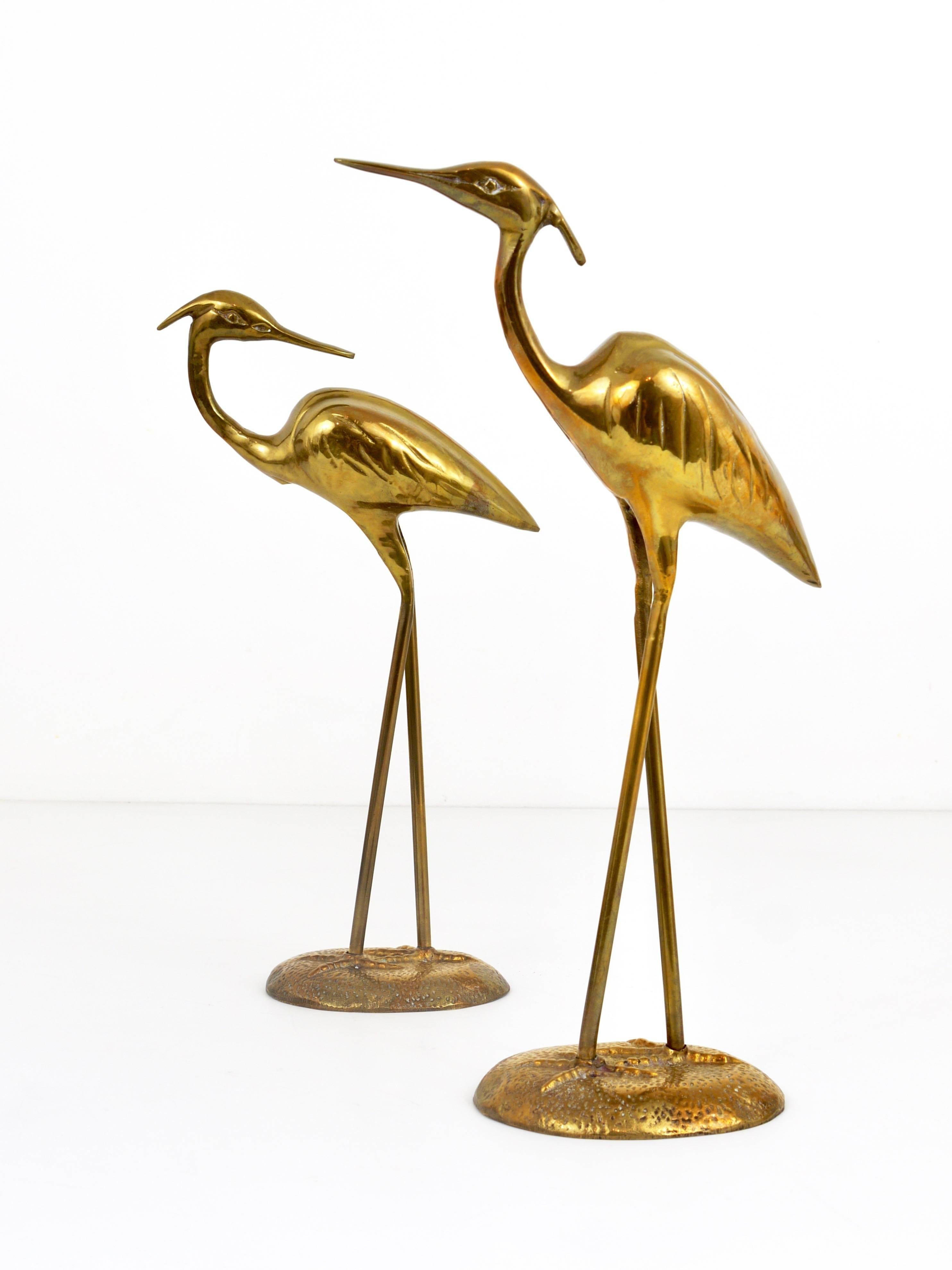 20th Century Pair of Hollywood Regency Brass Crane Sculpures, France, 1970s