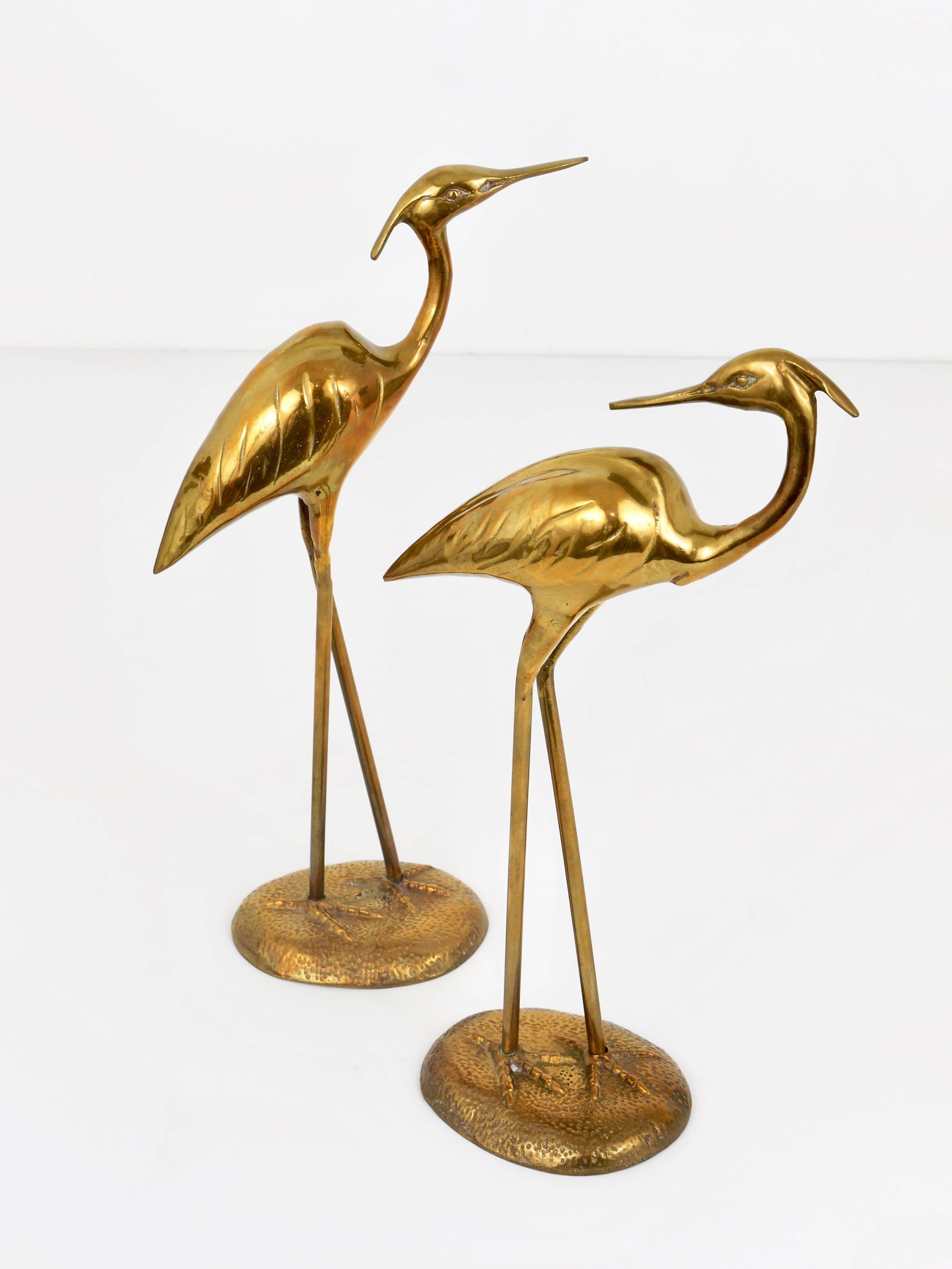 Pair of Hollywood Regency Brass Crane Sculpures, France, 1970s 2