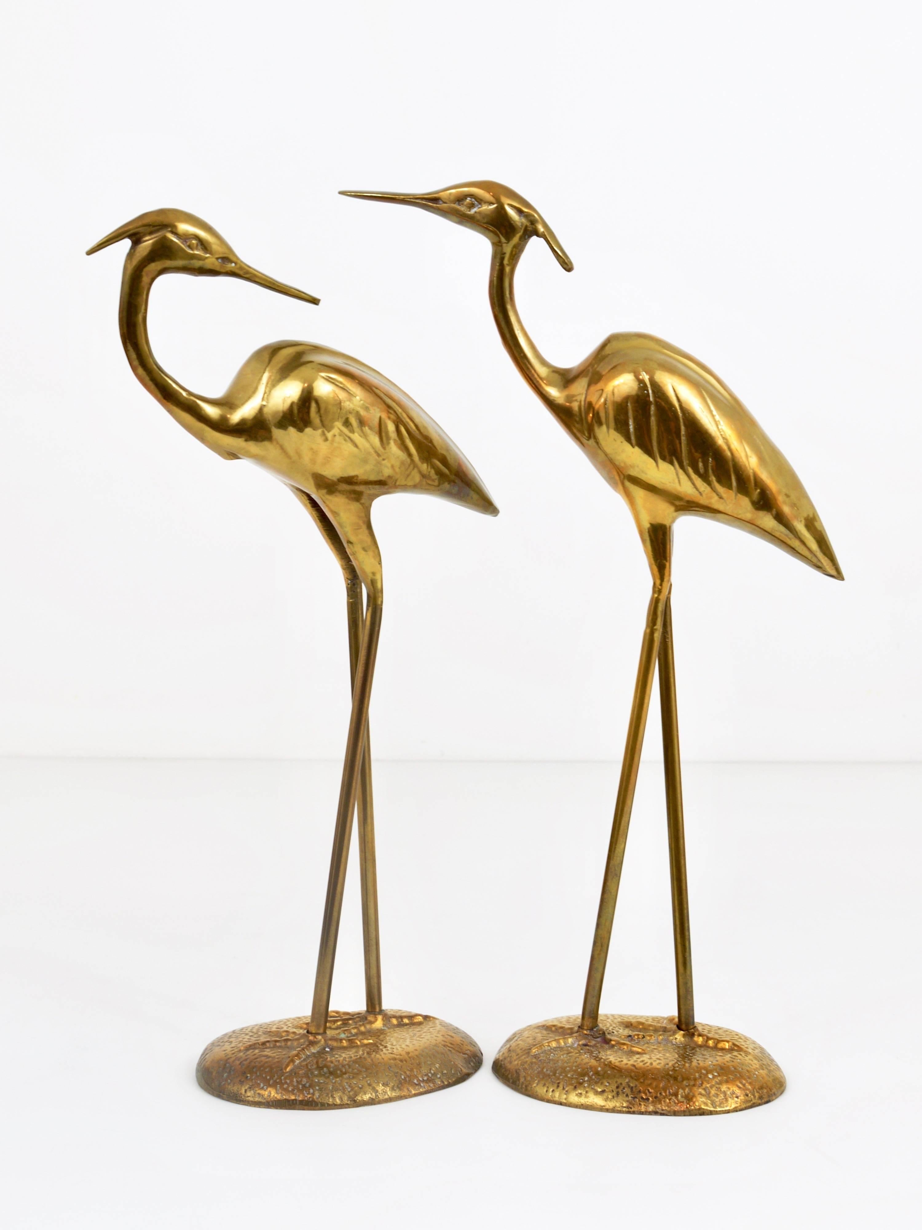 Pair of Hollywood Regency Brass Crane Sculpures, France, 1970s 3