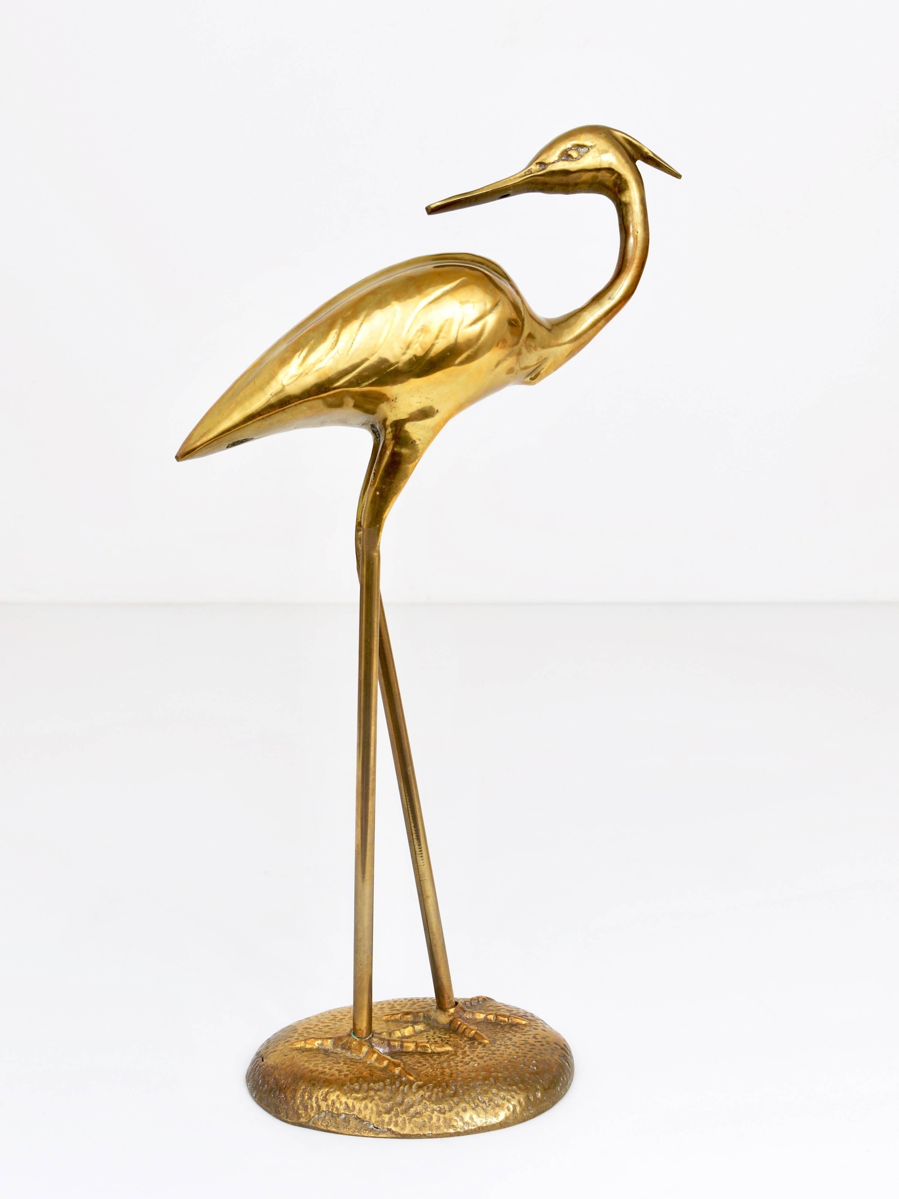 Pair of Hollywood Regency Brass Crane Sculpures, France, 1970s 4