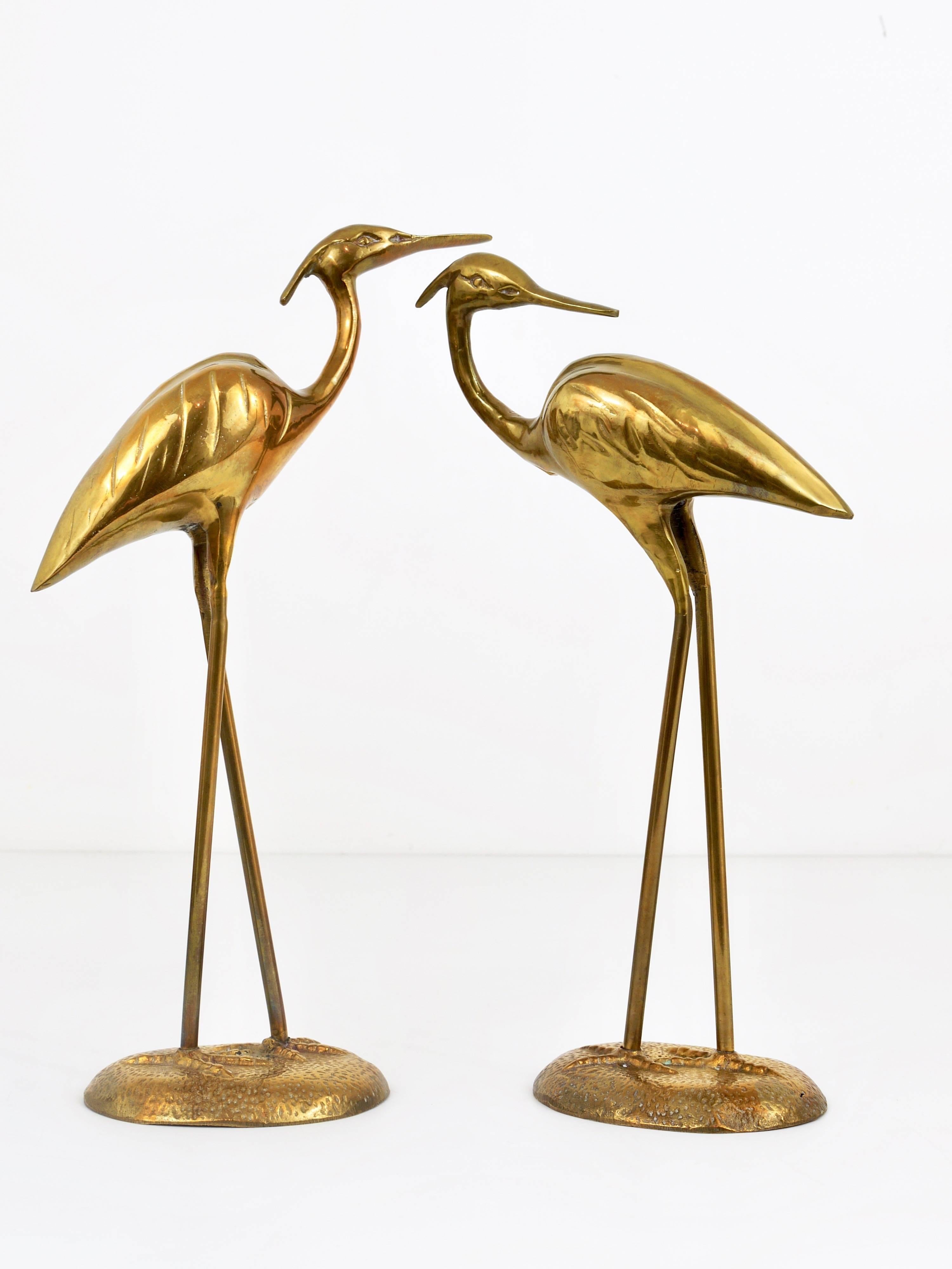 Pair of Hollywood Regency Brass Crane Sculpures, France, 1970s 5