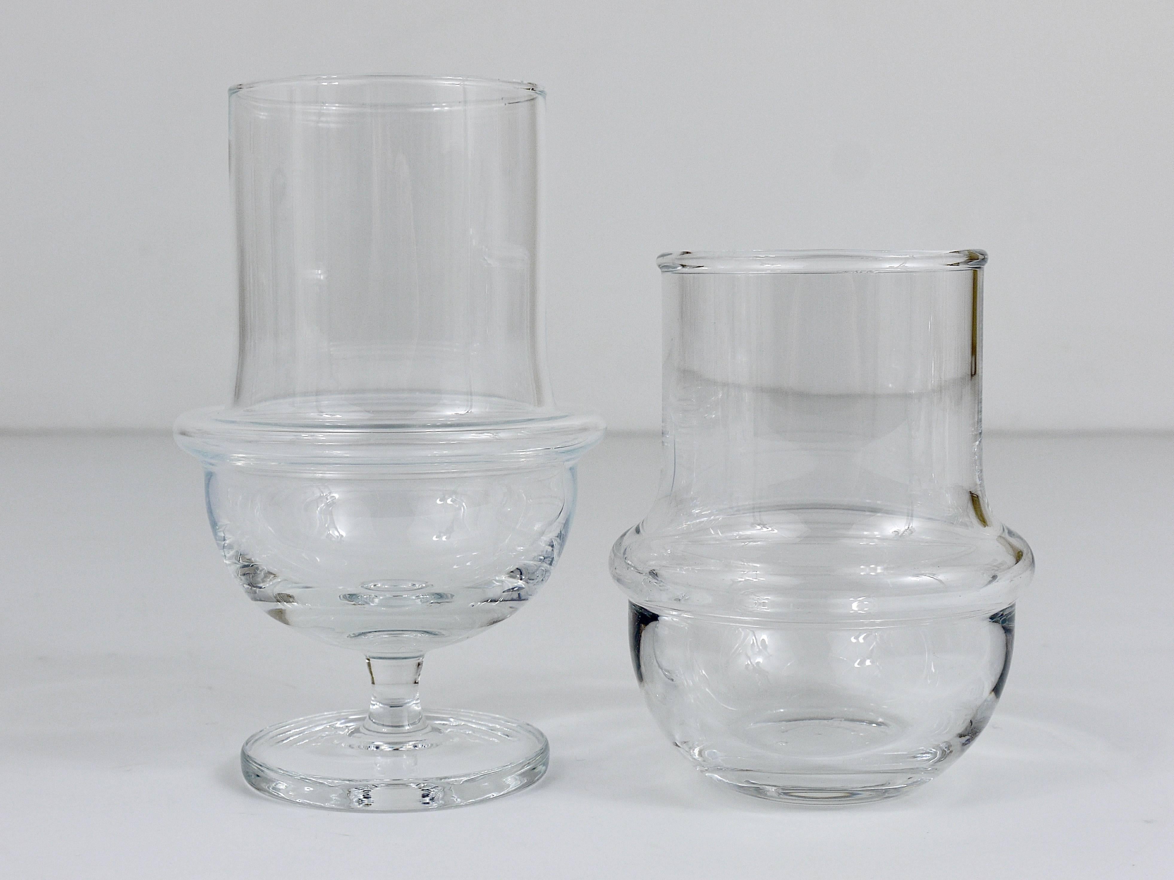 A set of six juice & water glasses designed by Carl Aubock, executed by Ostovics Culinar, Austria, 1970s. Very beautiful, unusual and rare glasses in excellent condition. We offer a matching set of six wine glasses with stems in our other listings.